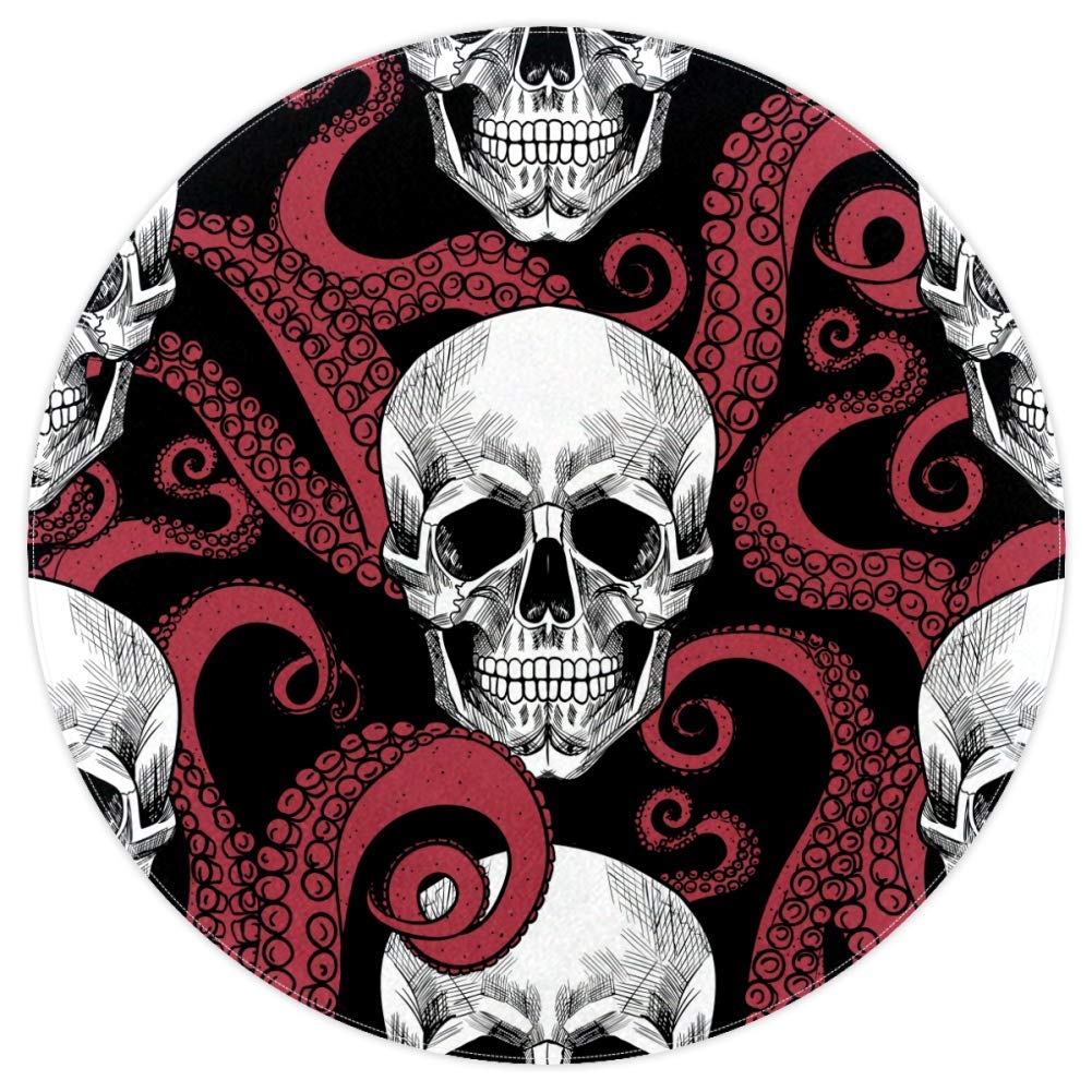 Dragon Sword Skull Octopus Shaggy Round Area Rug - Soft Floor Carpet for Living Room, Bedroom, Nursery - Home Decor & Cozy Accent