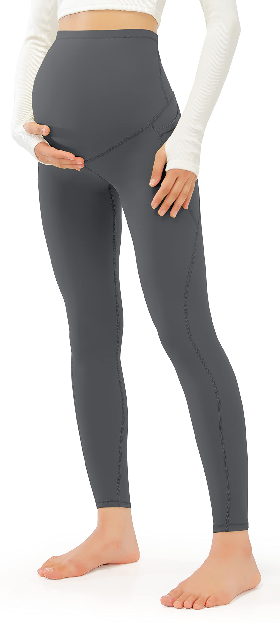JOYSPELS Maternity Leggings Over The Belly with Pockets - Soft Stretchy Pregnancy Workout Leggings for Yoga, Running & Everyday Comfort
