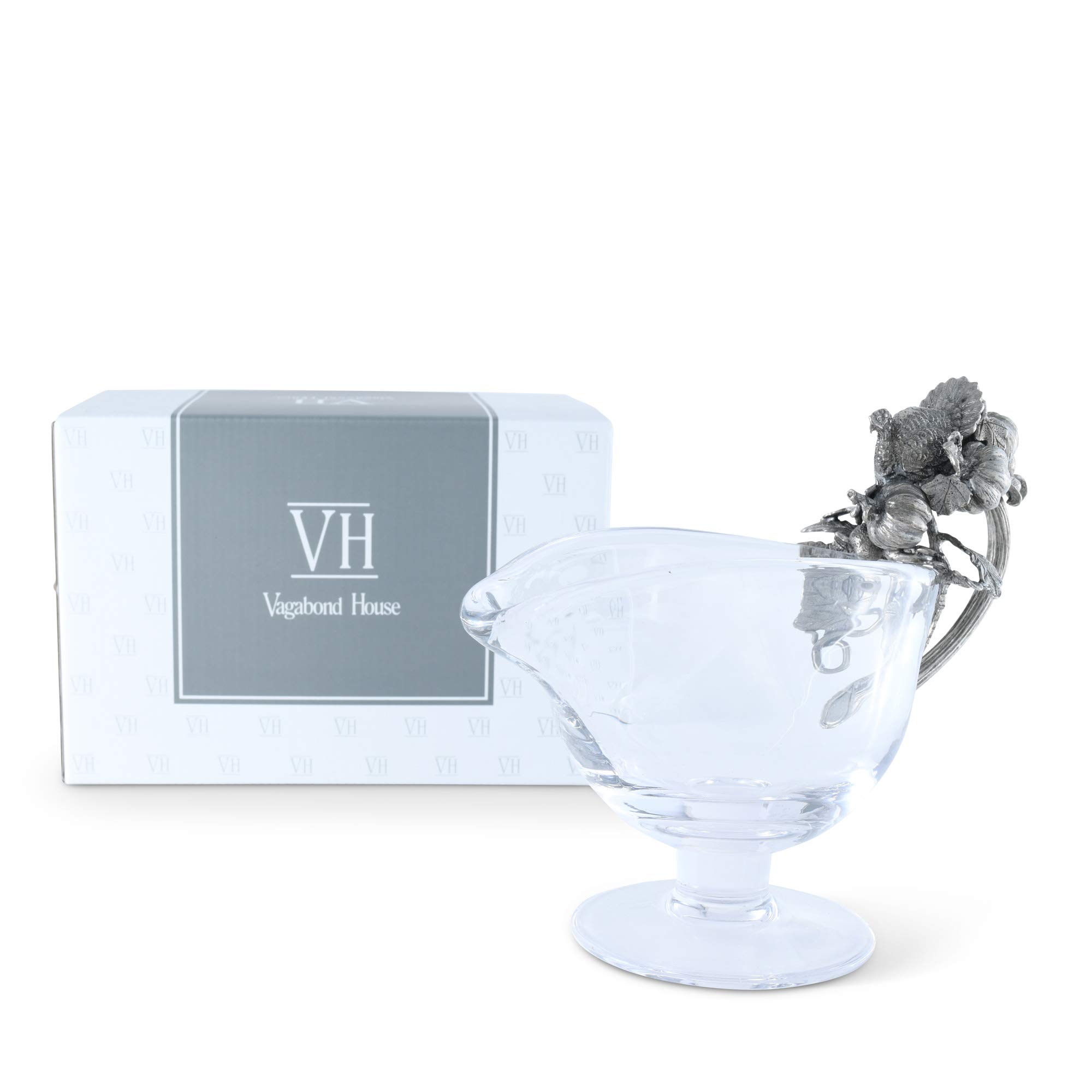 Vagabond House Hand Blown Glass Gravy Sauce Bowl - 9 Inch Cranberry Pewter Harvest Turkey Serving Dish (16 oz) - Perfect for Thanksgiving Dinner, Holiday Meals & Elegant Table Settings