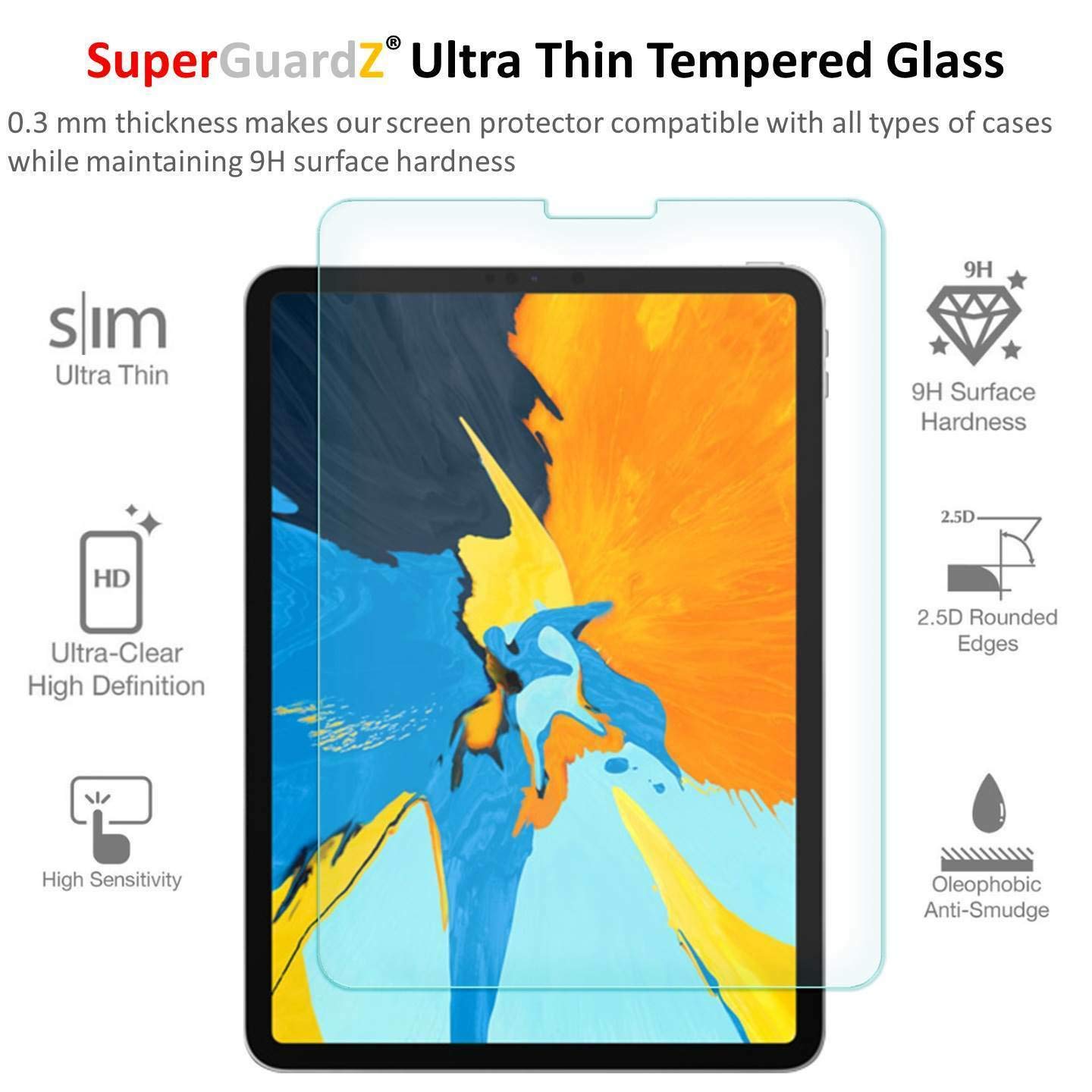 SuperGuardZ Tempered Glass Screen Protector for iPad Pro 11 (2018/2020) - 9H Hardness, 0.3mm Ultra-Thin, Anti-Scratch & Bubble-Free with Lifetime Replacement + Includes 2 Stylus Pens - Perfect for Work, Study & Entertainment