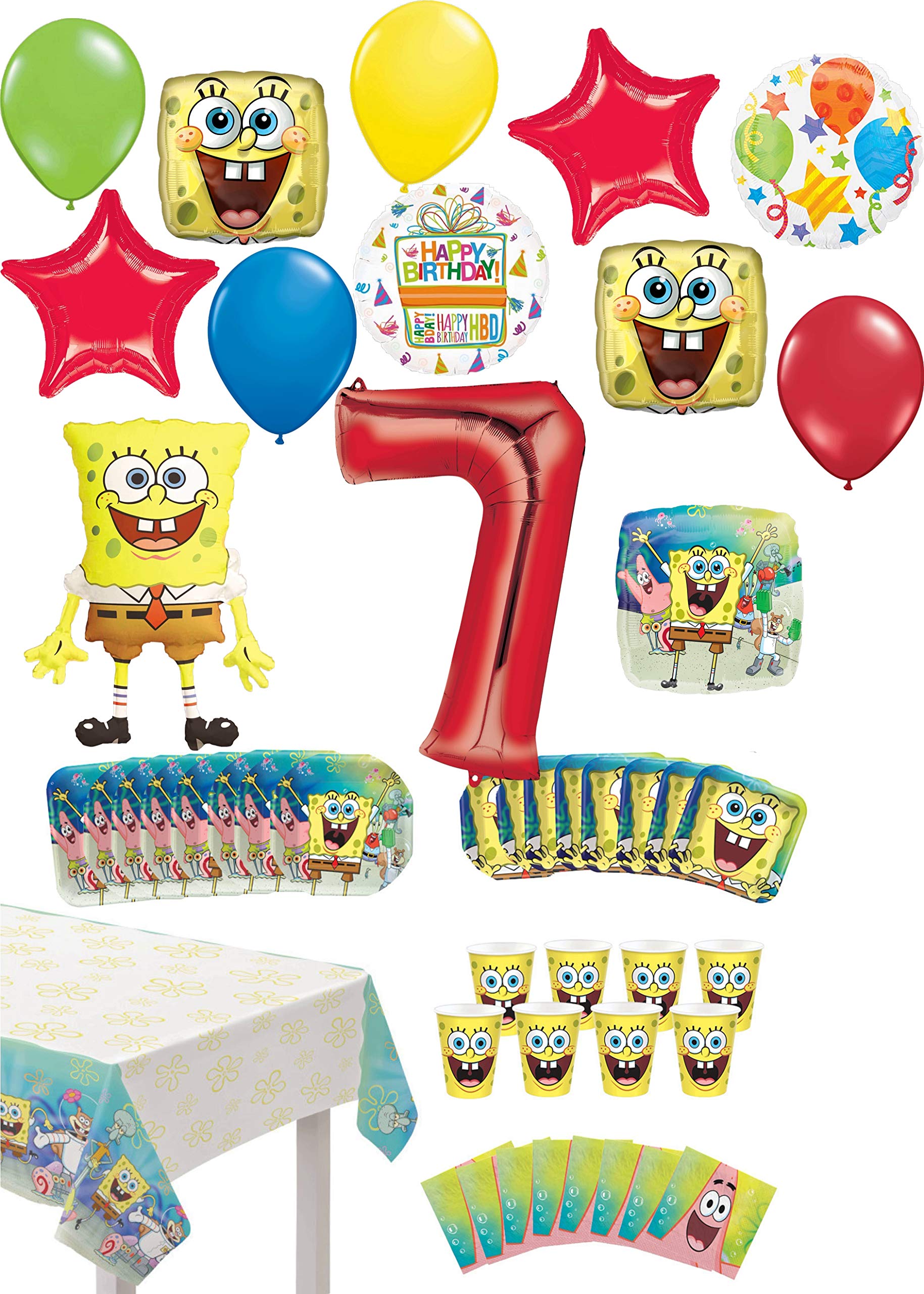 Spongebob SquarePants 7th Birthday Party Decorations Set - 8-Piece Table Decor & Balloon Bouquet Kit for Kids Birthday Celebrations, Themed Parties, and Fun Decorations