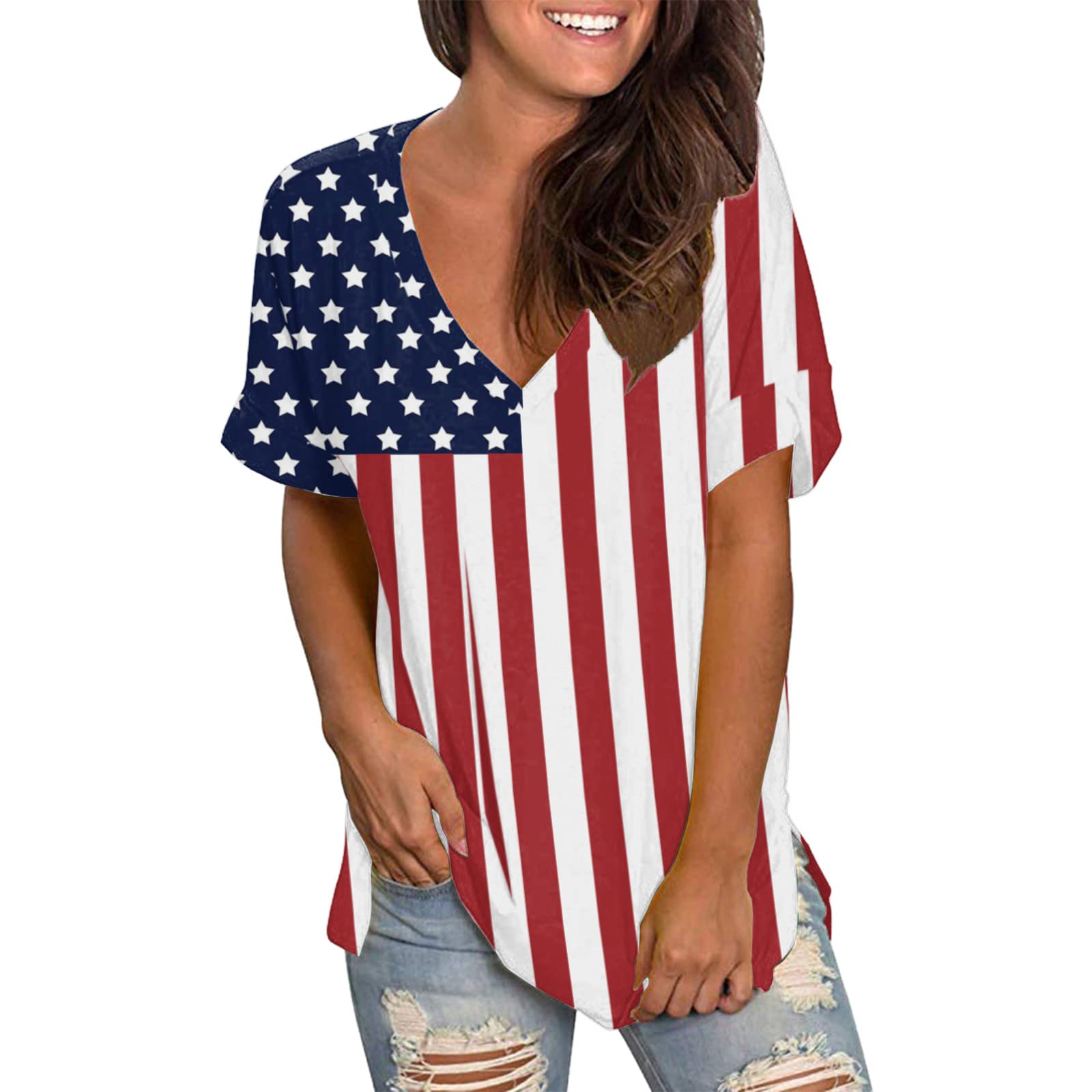 Women's Printed V-Neck Short Sleeve T-Shirt with Side Split & Leggings - Summer Casual Tunic Top for Yoga, Running, and Everyday Wear