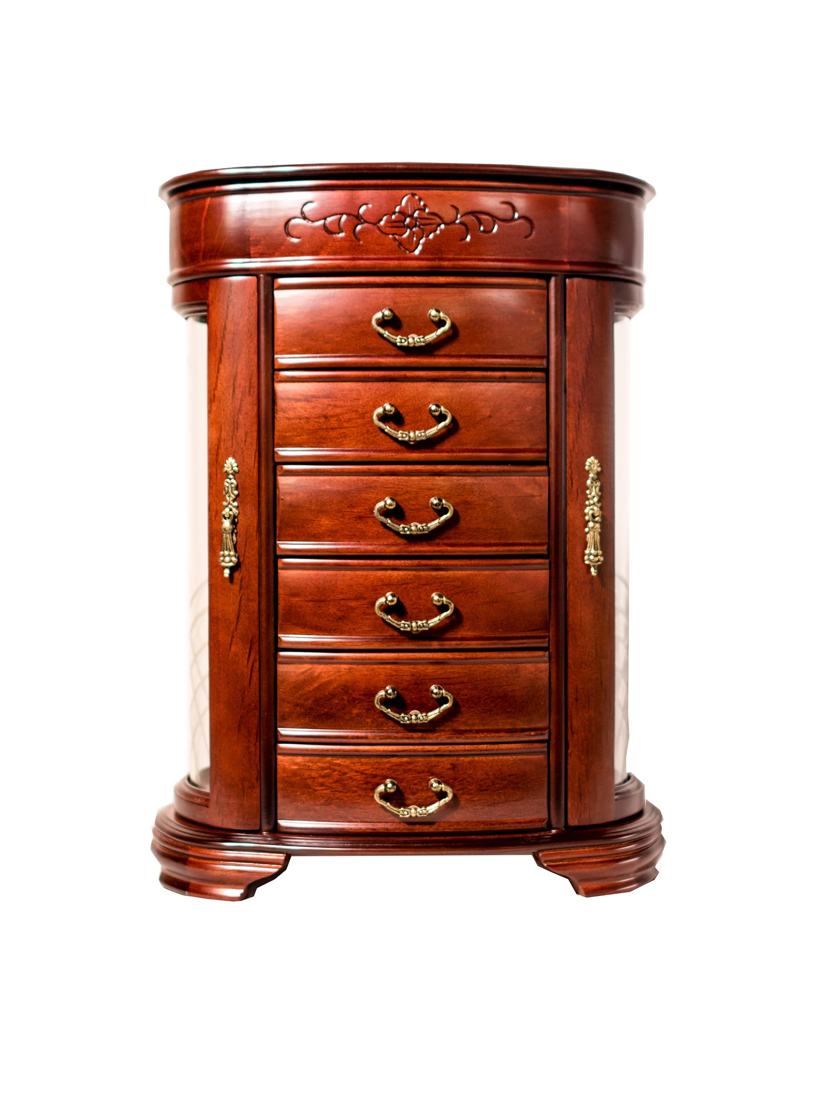 Amelia Etched Glass Jewelry Chest - Cherry Wood Jewelry Box with Honeycomb Design - Perfect for Gift, Wedding, Anniversary & Home Decor
