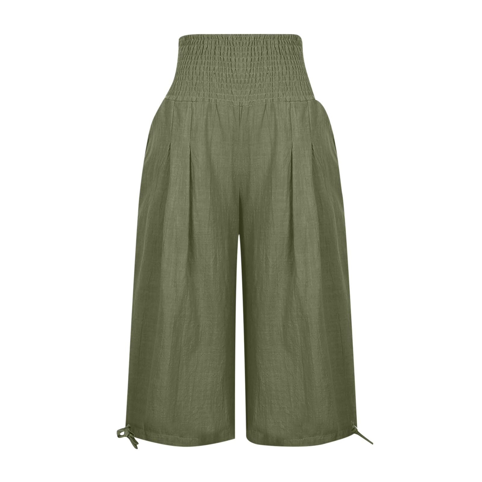 Women's Cotton Linen High Waist Wide Leg Shorts for Summer - Casual & Beach Wear