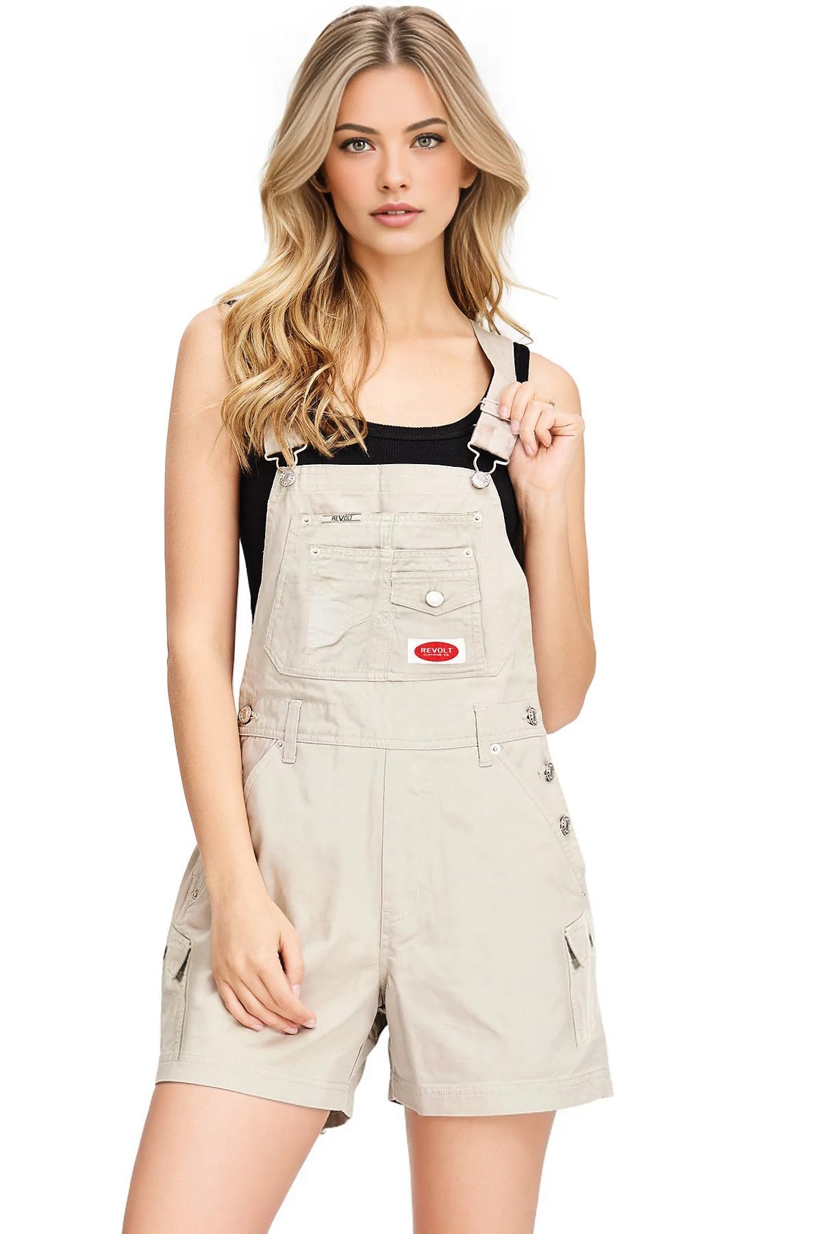 Revolt Women's Bib Shortalls - Stone Wash Denim Overalls in Olive & Khaki | Casual Summer Outfits, Outdoor Adventures & Vintage Fashion