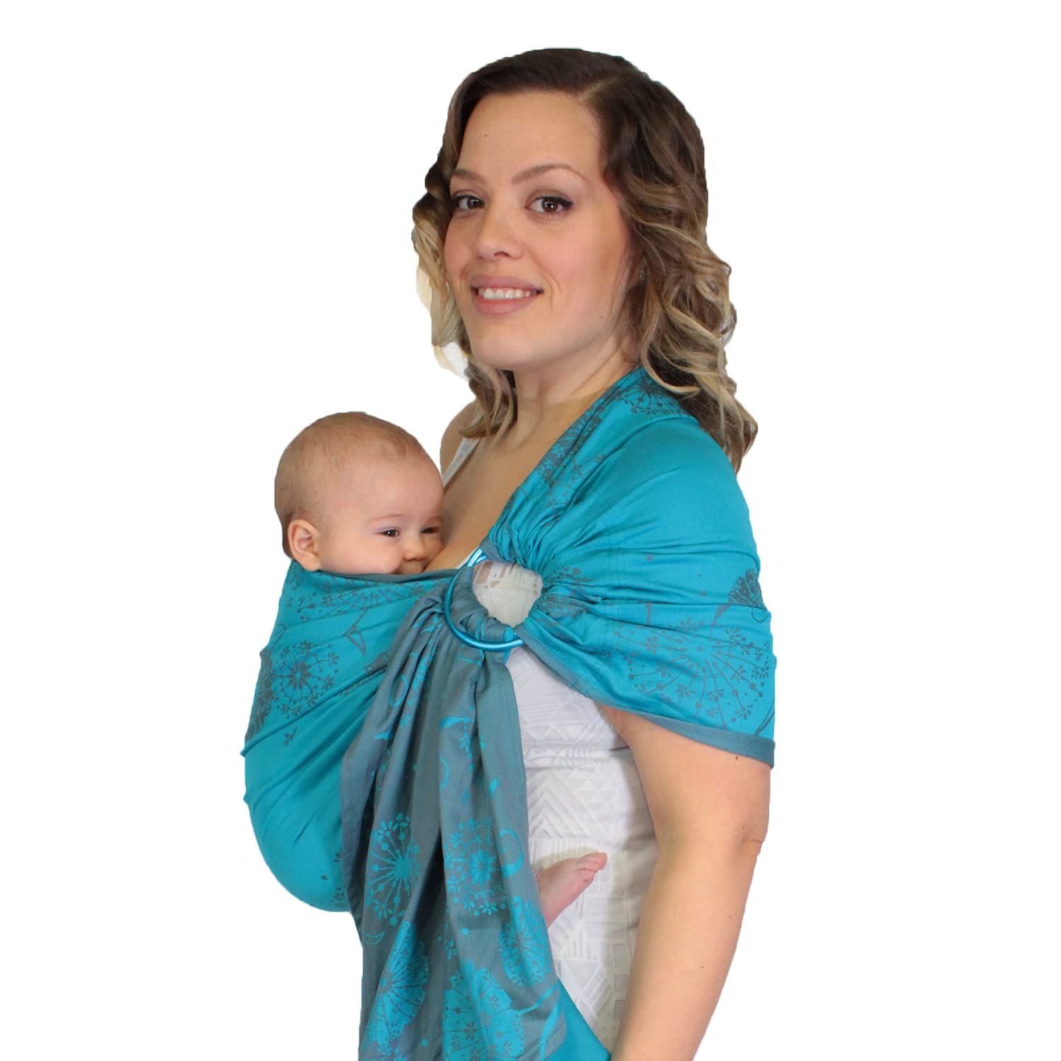 CHIMPAROO Organic Cotton Ring Sling Baby Carrier - Adjustable & Comfortable Newborn to Toddler Wrap (0-35 lbs) - Lightweight & Breathable for Hands-Free Babywearing - Perfect for Errands, Walks & Nursing - Dandelion Aqua, Size 1