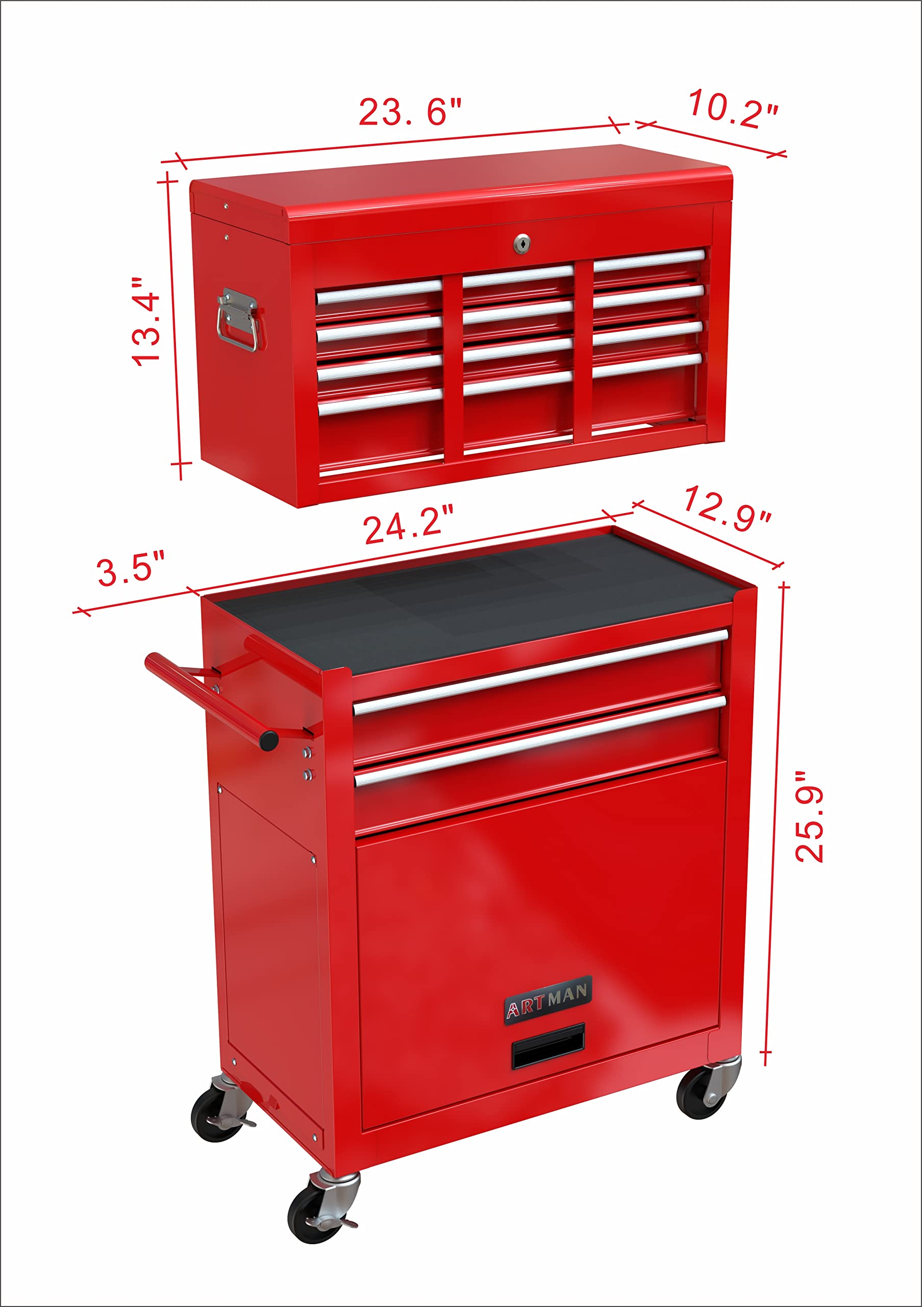 8-Drawer Heavy-Duty Rolling Tool Chest with Lockable Drawers - High Capacity Tool Storage Cabinet for Garage, Workshop & Warehouse - Mobile Tool Organizer Box with Wheels (Red) | Perfect for Mechanics, DIY Enthusiasts & Professional Tradesmen