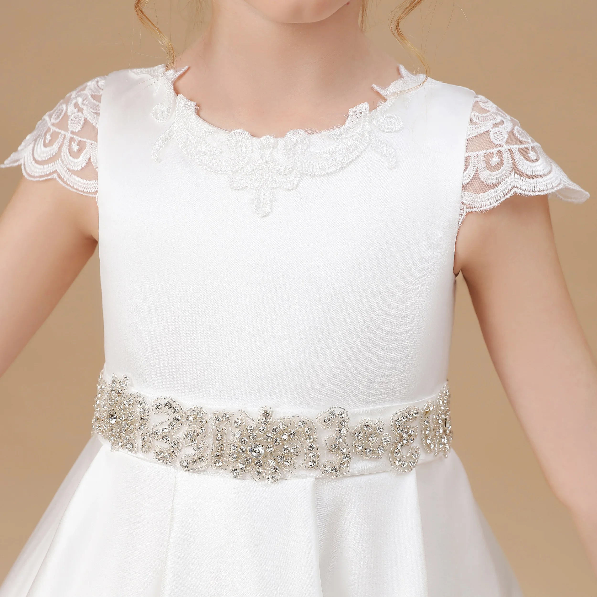 Elegant Satin Princess Flower Girl Dress for First Communion - Perfect for Weddings, Baptisms & Special Occasions