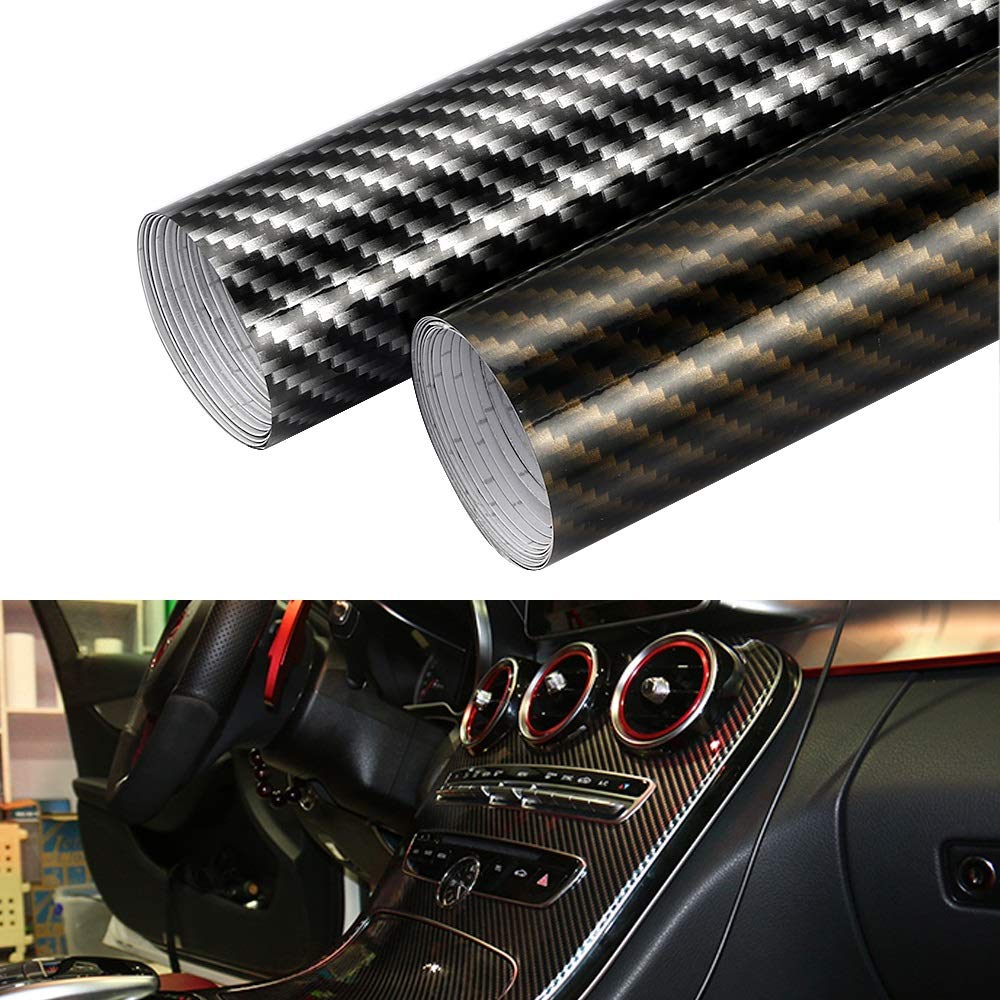 2D Carbon Fiber Vinyl Wrap Film 30x100cm - DIY Car & Motorcycle Sticker for Auto Decoration - High Glossy Gold & Black
