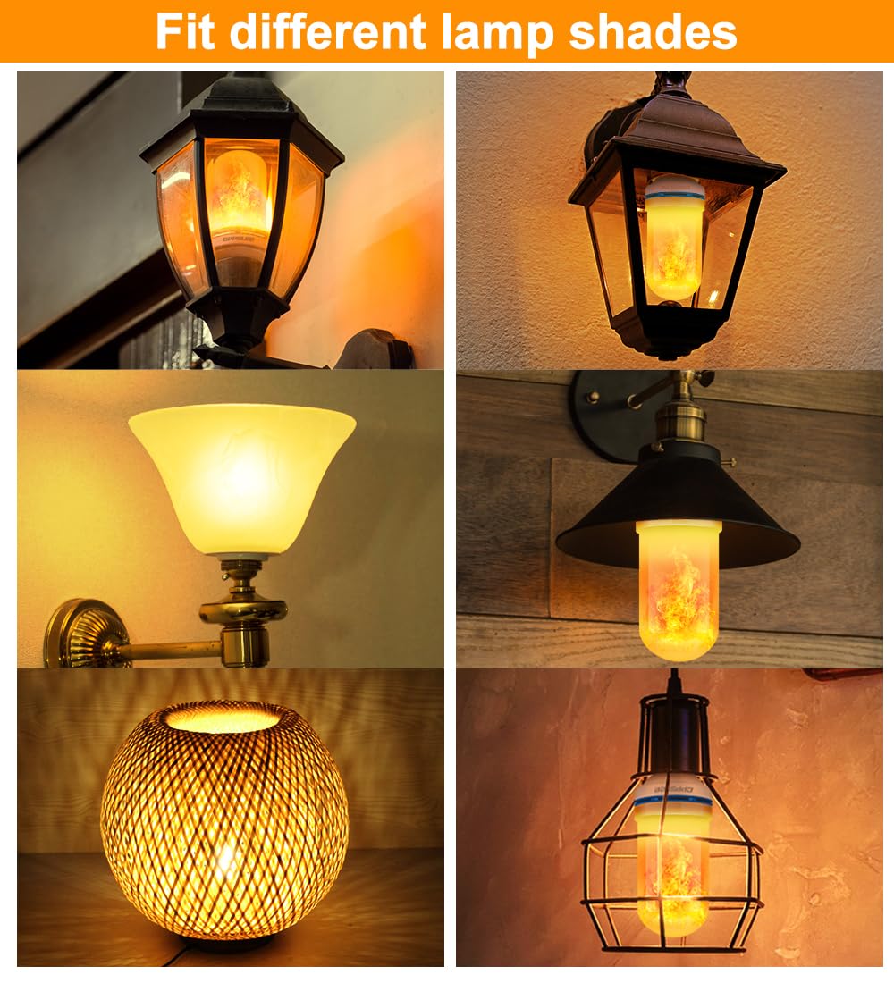 CPPSLEE LED Flame Light Bulbs - 4 Modes Flickering Fire Effect Bulbs with E26 Base - Perfect for Halloween, Christmas, Patio, Outdoor & Indoor Decor (Yellow, 2 Pack) - Create Cozy Fireplace Ambiance for Parties, Weddings & Home Decoration
