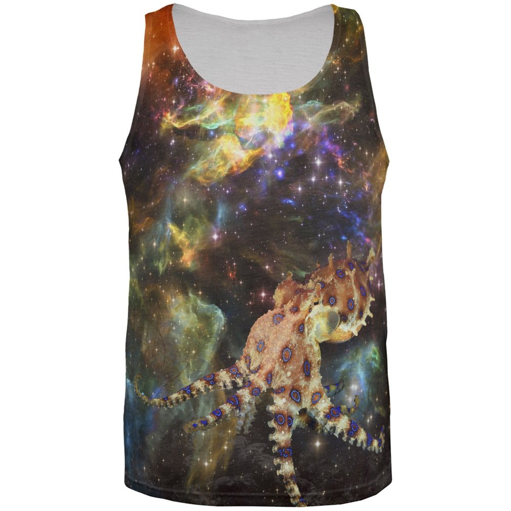 Blue Ringed Octopus in Space Print Adult Tank Top - Stylish Graphic Tee for Casual Wear, Beach Outfits & Summer Fashion