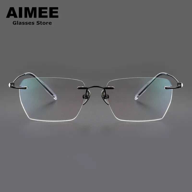 Aimee Men's Rimless Square Polygon Titanium Eyeglasses 14256 - Lightweight Durable Titanium Frame for Work, Reading & Driving