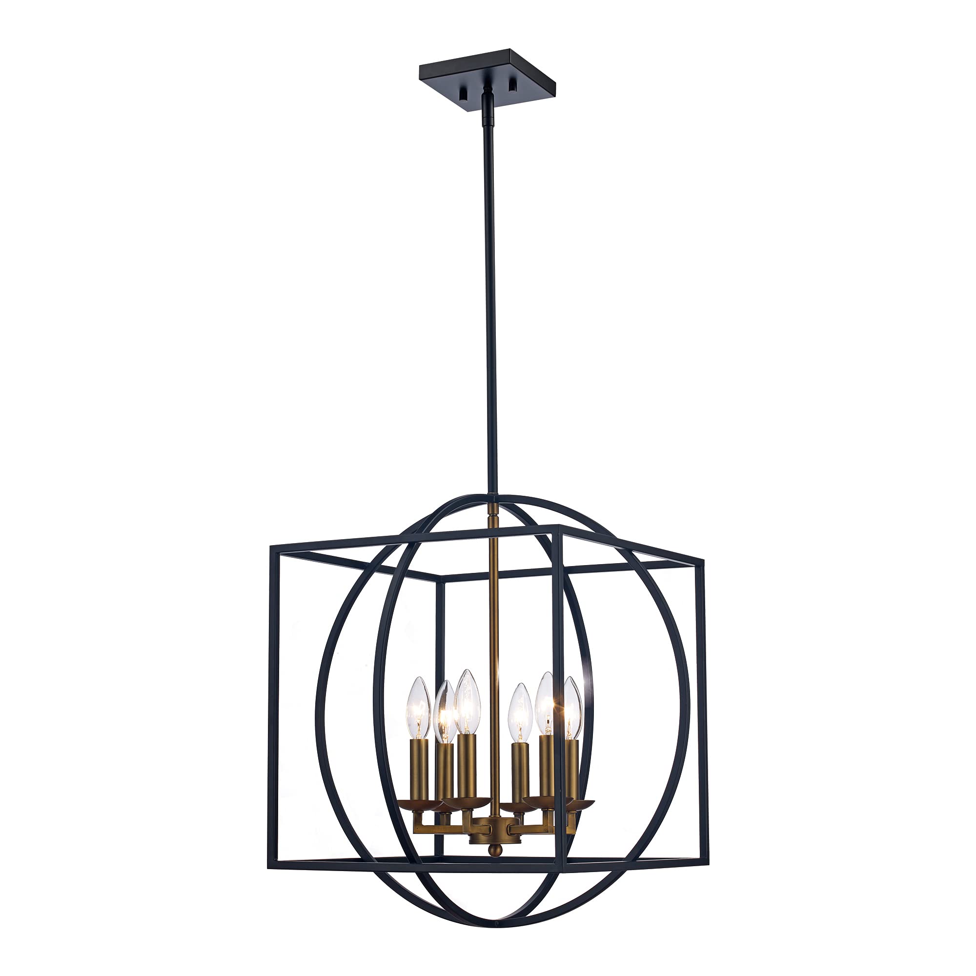 TRANS GLOBE Chattanooga 6-Light Square Candle Chandelier - Modern Farmhouse Ceiling Light Fixture for Dining Room, Living Room & Bedroom