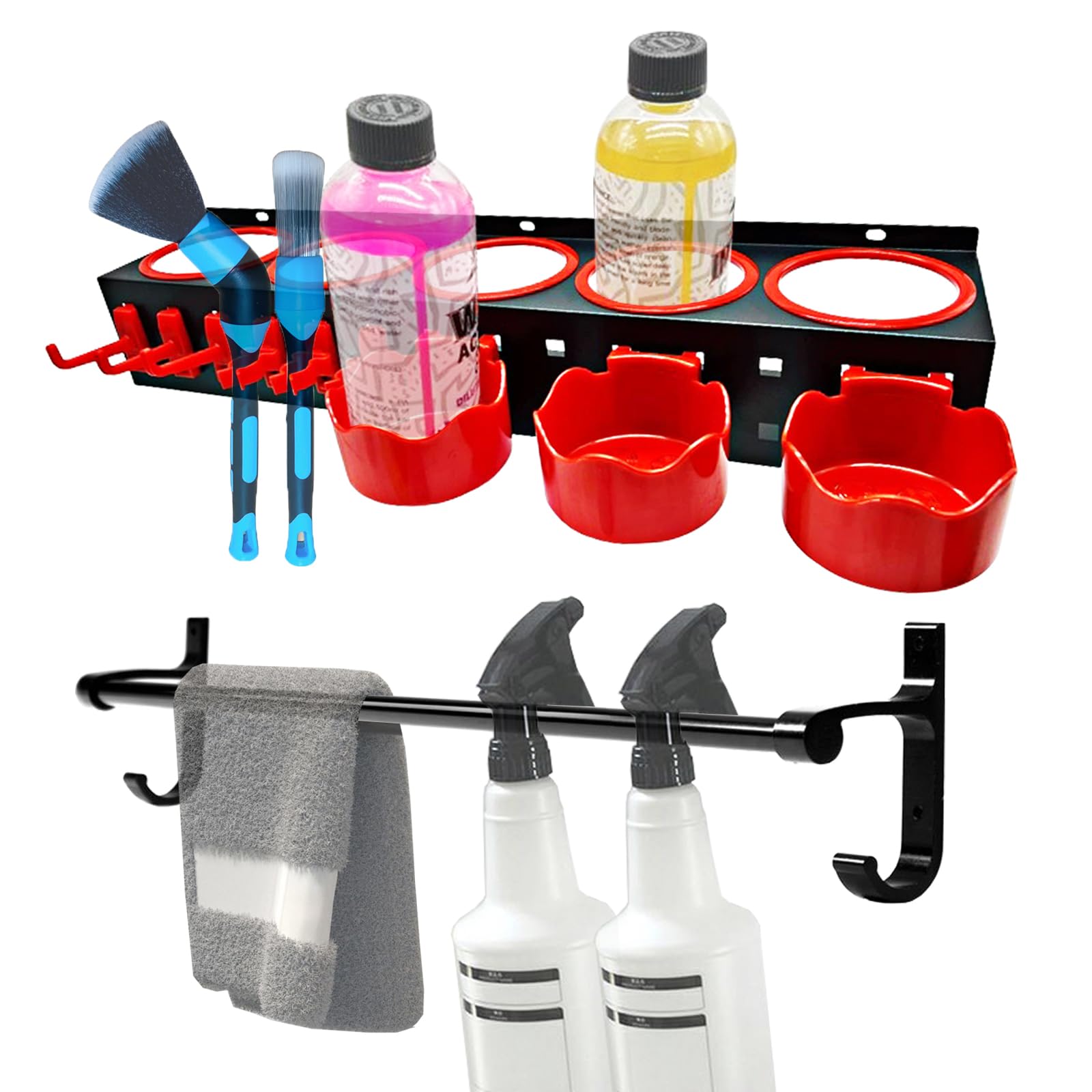 YCWF 2-Pack Wall Mount Spray Bottle Storage Rack - Car Detailing Bottle Holder for Cleaning & Beauty Shops - Durable Organizer for Car Wash, Home Cleaning & Salon Use