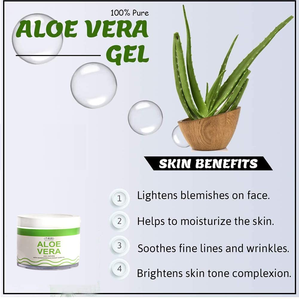 Itari 100% Pure Aloe Vera Gel for Face & Body - Natural Moisturizer for Dry Skin, Acne Treatment, Scar Removal & Hair Care - 175ml - Perfect for Daily Skincare Routine, Sunburn Relief & Hair Hydration