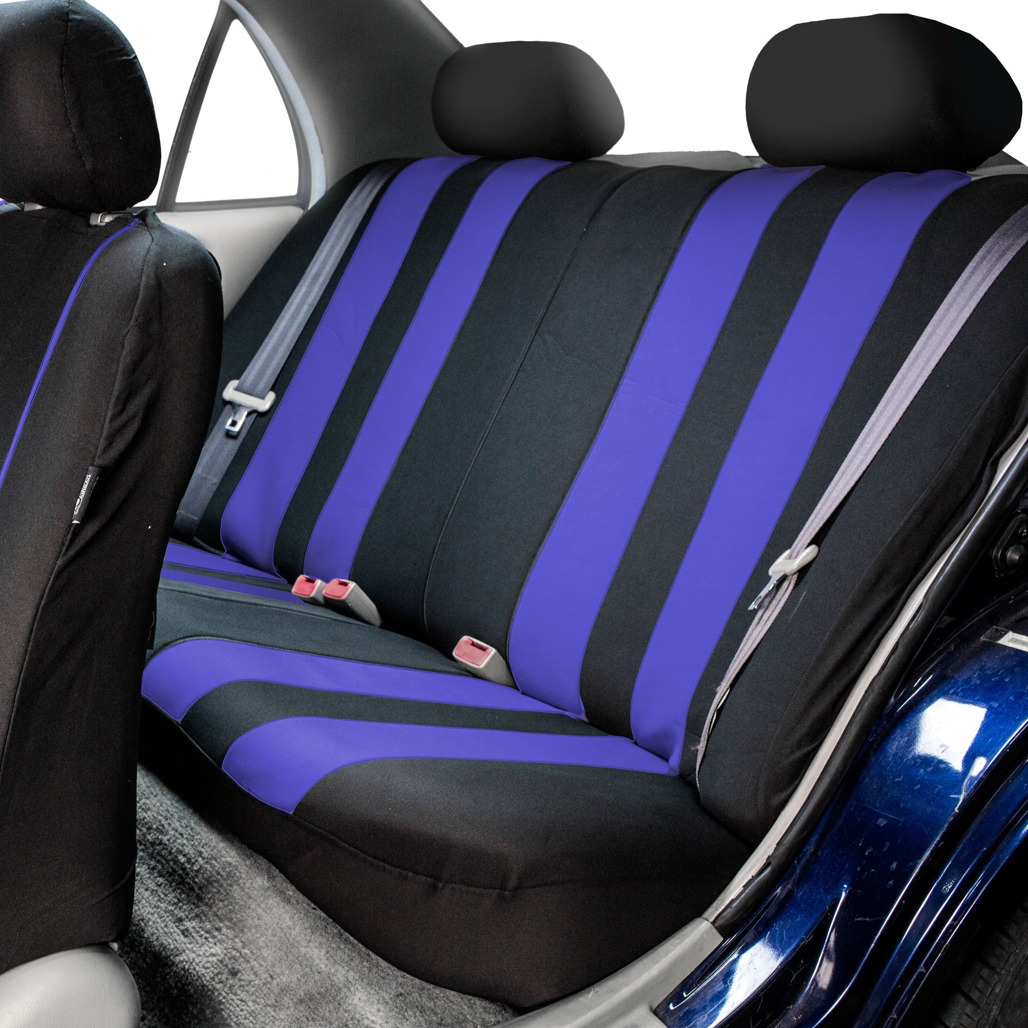Premium FH Group Striped Blue Car Seat Covers Full Set - Universal Fit for Cars, Trucks & SUVs | Airbag Compatible & Split Rear Design | Durable Interior Accessories for Commuting, Road Trips & Family Protection