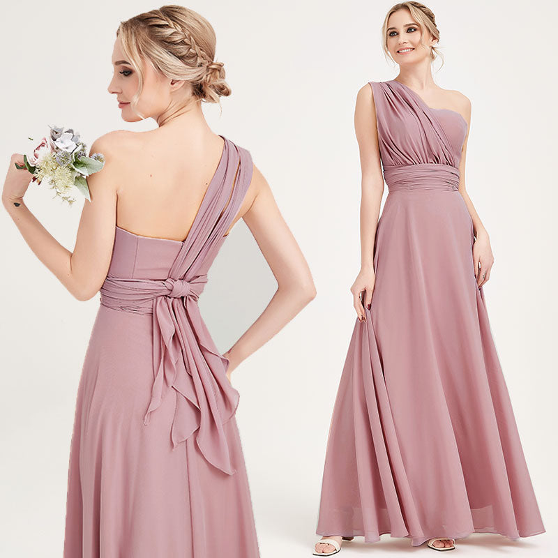 Elegant Convertible Chiffon Bridesmaid Dress - Wrap Style Maxi Gown in Desert Rose | Perfect for Weddings, Prom, Formal Events & Special Occasions