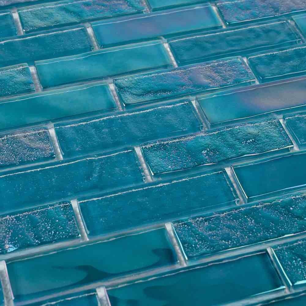 Iridescent Glass Tile Summer Turquoise 1 x 3 - Stunning Mosaic for Backsplash, Bathroom & Pool Decor