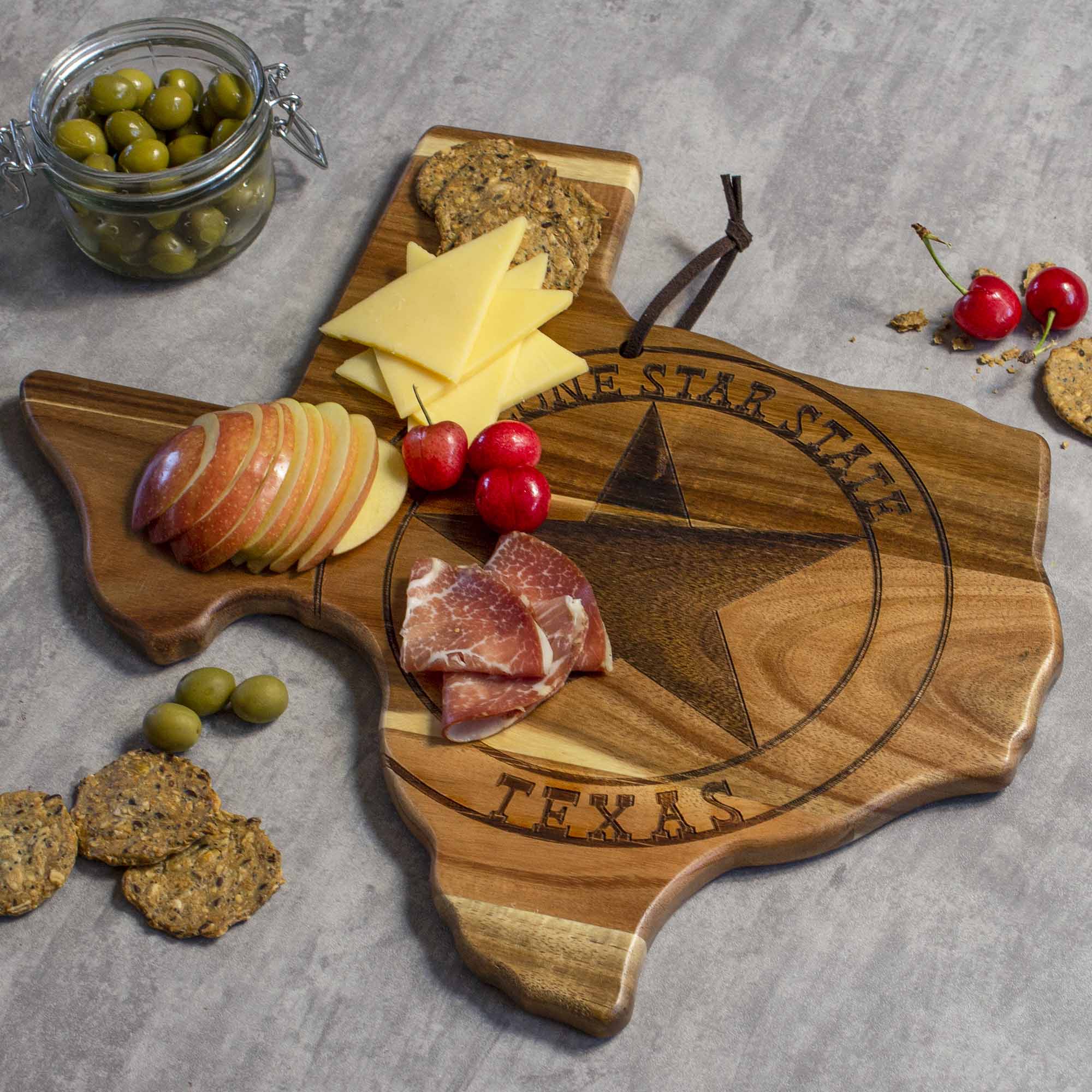 Premium Texas Wood Cutting Board by Rock & Branch® - Handcrafted Hardwood Chopping Block for Meat, Cheese & Vegetables - Perfect for Kitchen, BBQ & Charcuterie Boards
