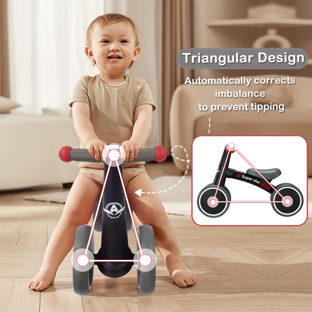 **Best Baby Balance Bike for 1-3 Year Olds | Adjustable 4-Wheel Toddler Bike Ride-On Toy | First Birthday Gift for Boys & Girls | Dark Black | Indoor & Outdoor Play**