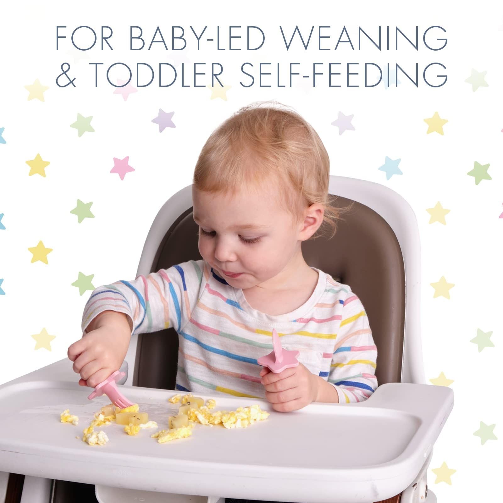Nooli Baby Silverware Set - BPA & Phthalate-Free Toddler Forks & Utensils | Dishwasher & Sterilizer Safe | Soft Grip Handle | Perfect for Baby-Led Weaning & First Self-Feeding | Pink