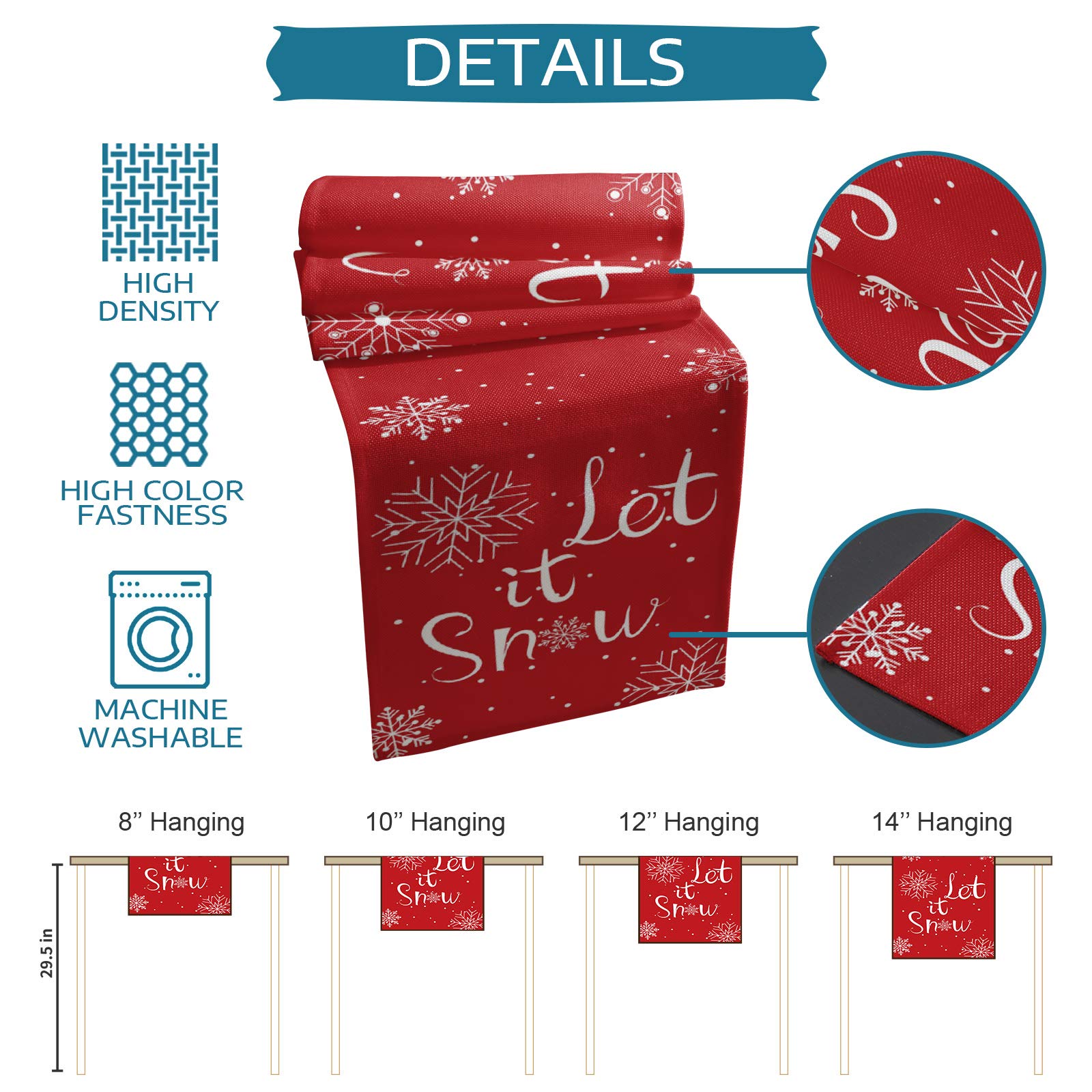 90 Inch Christmas Snow Table Runner - Red Holiday Dining Table Decor for Round, Kitchen, Coffee & End Tables - Perfect for Festive Living Room & Dining Room Settings