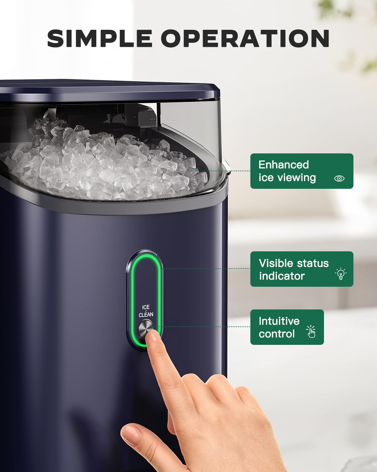 Silonn Countertop Nugget Ice Maker - 33lbs/24H Pebble Ice Machine with Self-Cleaning & One-Touch Operation - Perfect Chewable Ice for Home, Kitchen, Office, Bar, and Parties