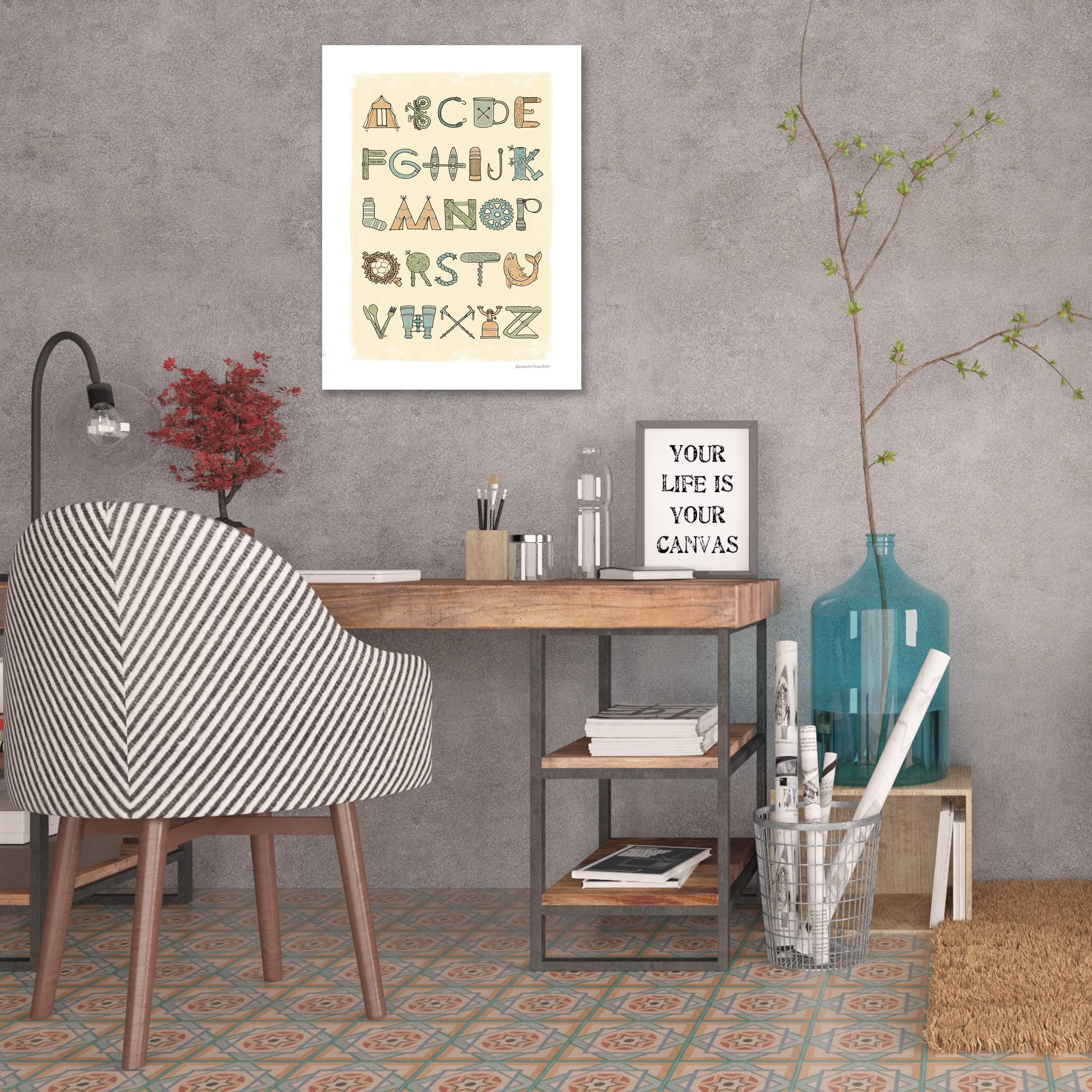 Jaxson Rea Camping Alphabet Gallery Wrapped Canvas Print by Alexandra Snowdon - 30x40 Inch Nature-Themed Wall Art for Kids Room, Nursery, or Cabin Decor
