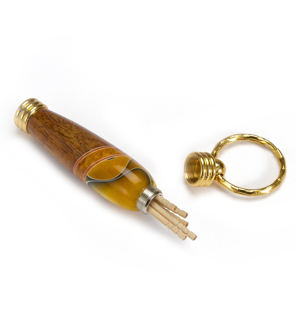 Premium Koa Wood Toothpick Holder Keychain - Handcrafted by Dale Dennison - Perfect for Travel, Camping & Daily Use (Multiple Color Options)