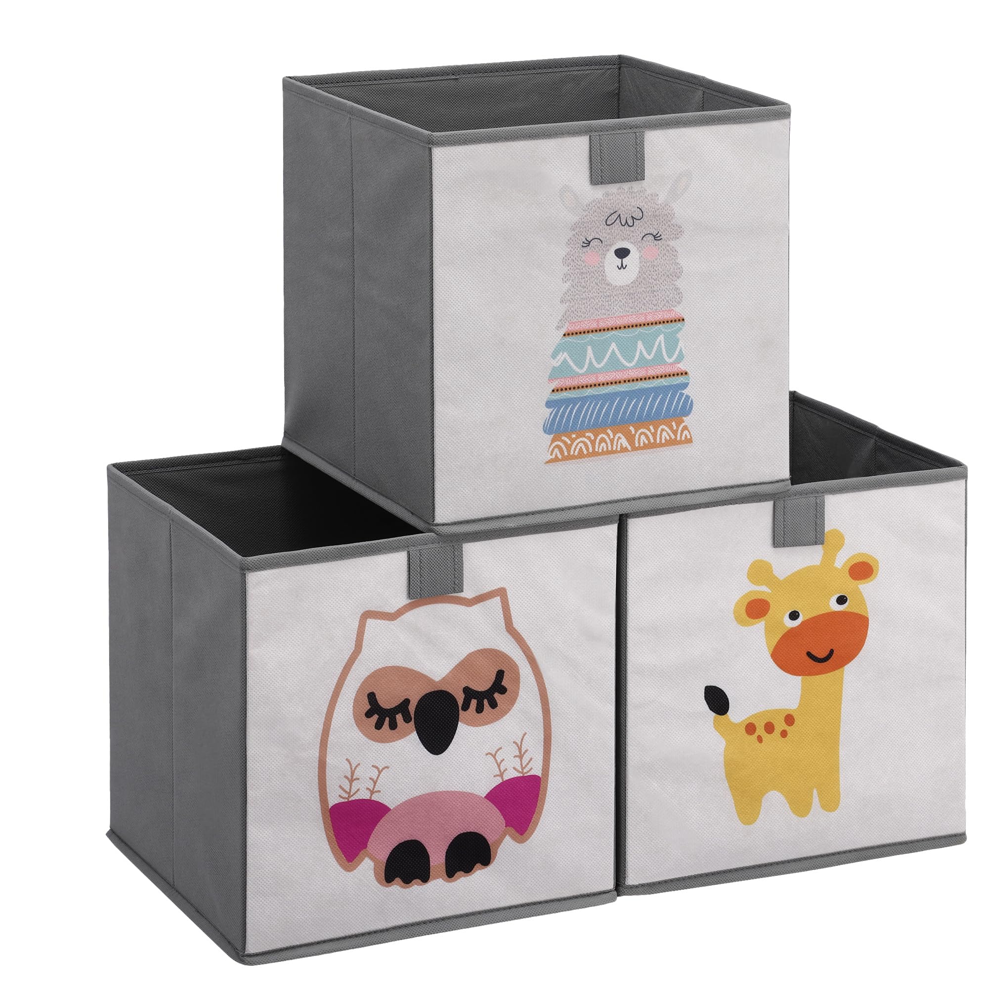 Navaris Kids Storage Cubes Set of 3 - Foldable Fabric Organizer Bins for Children's Bedroom & Nursery - Toy & Book Storage Cubby in Grey | Perfect for Organizing Toys, Books & Clothes in Kids' Rooms