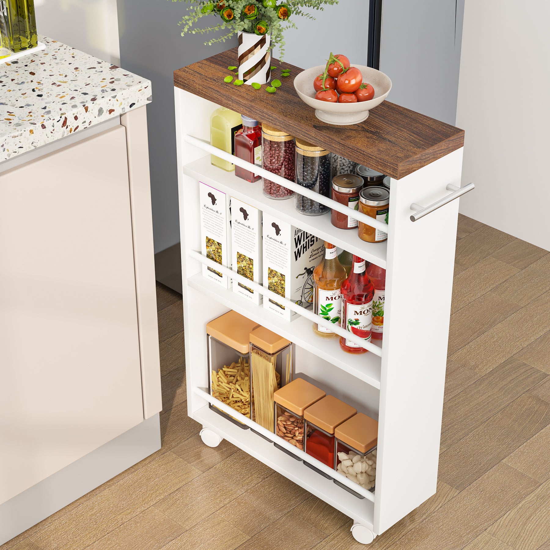 4 Tier Rolling Storage Cart - Slim Narrow Kitchen Organizer with Wheels for Small Spaces | Perfect for Pantry, Bathroom, Bedroom & Office Organization