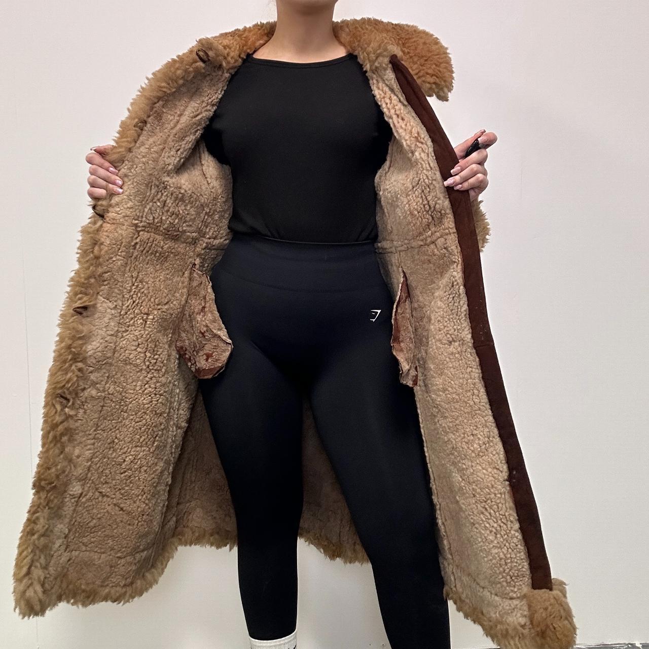 Genuine Brown Sheepskin Shearling Suede Coat - Medium Size | Warm Winter Jacket for Women & Men | Perfect for Cold Weather & Outdoor Activities