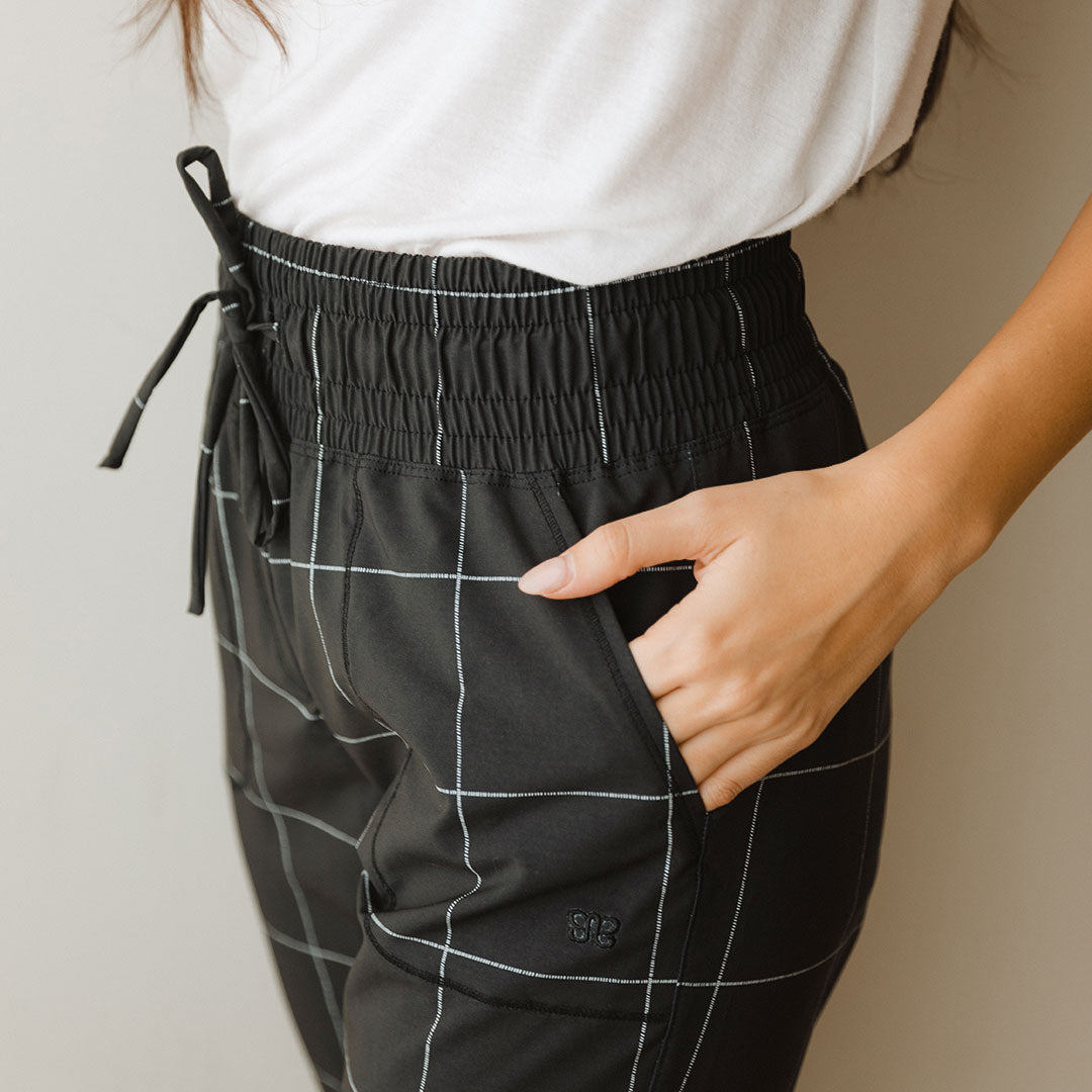 Destination Joggers for Men - Stylish Black Windowpane Pattern Lounge Pants - Perfect for Home Relaxation, Casual Outings & Travel