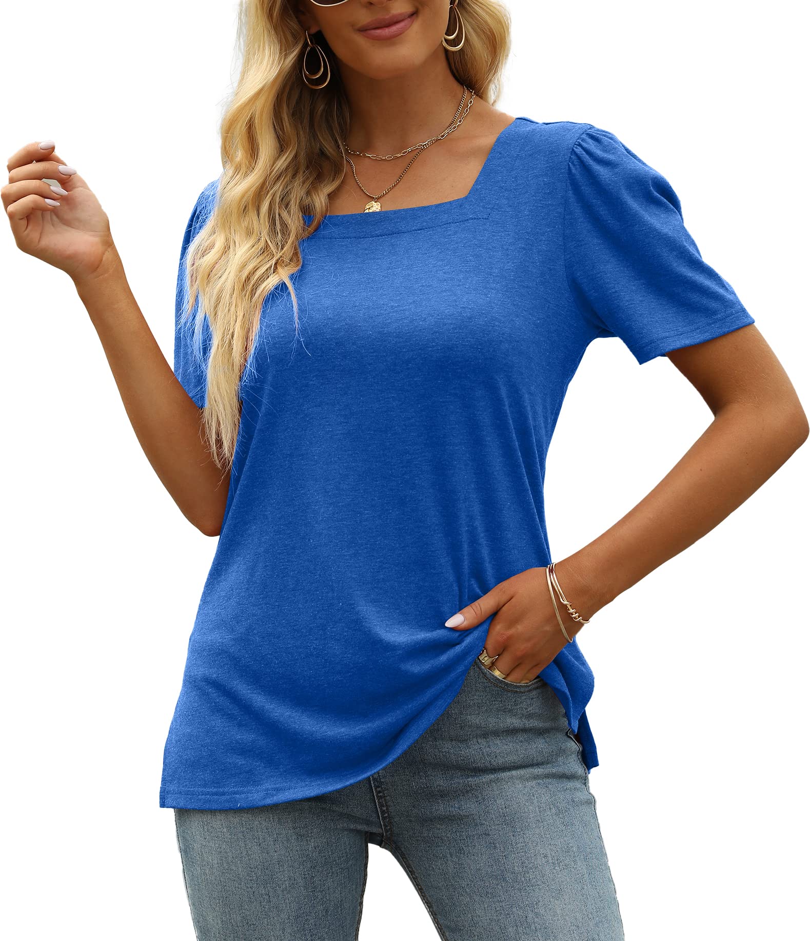 JomeDesign Women's Casual Short Sleeve Square Neck T-Shirt - Puff Sleeve Loose Blouse for Summer | Perfect for Beach Outings, Date Nights & Everyday Wear