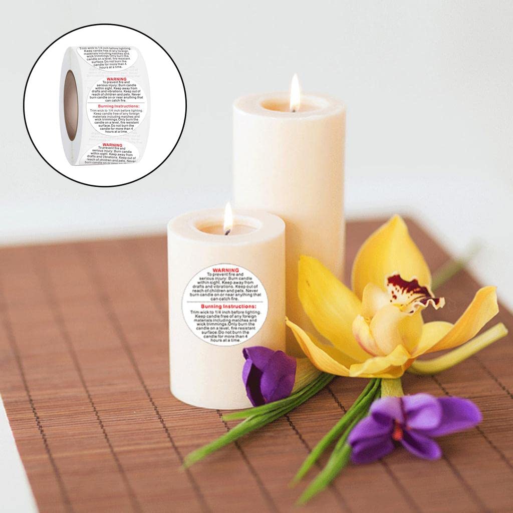 500Pc Round Candle Warning Stickers - Safety Wax Melt Labels for DIY Candle Making, Soap Crafting & Home Arts | Perfect for Candle Packaging, Gift Bags & Craft Projects | Fire Hazard Warning Labels for Safe Candle Use