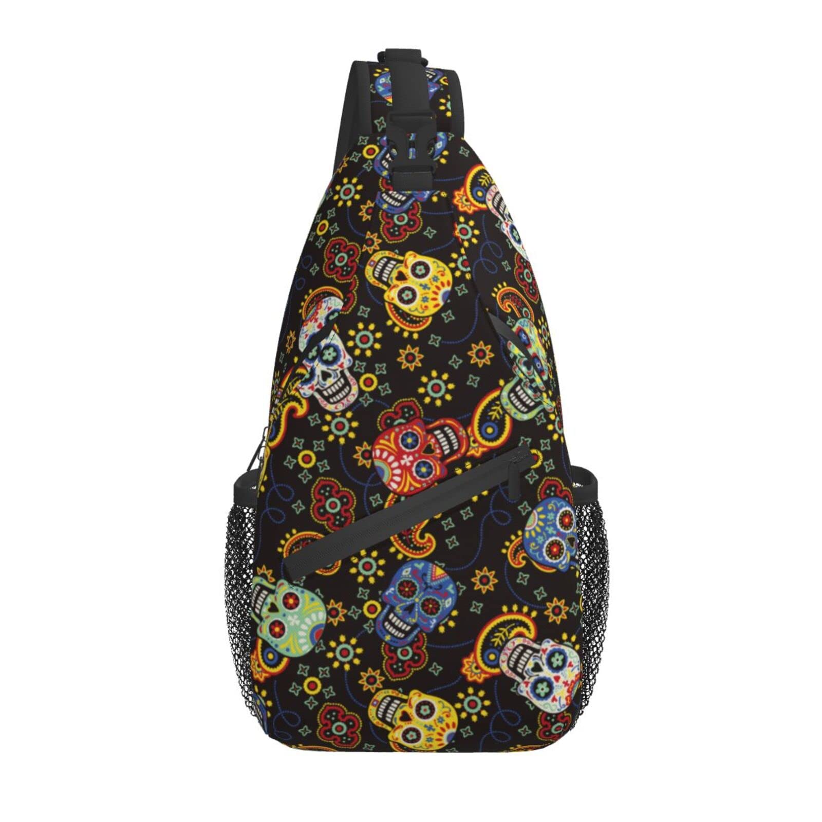 Unisex Crossbody Sling Backpack for Travel & Hiking - Sugar Skull Design