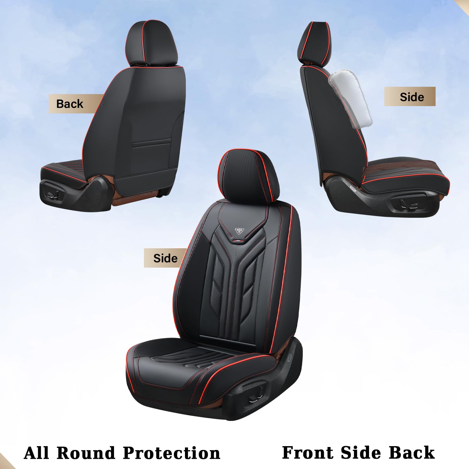 Leather Car Seat Covers 2PCS - Front Seat Protectors for Sedans & SUVs - Black & Red - Perfect for Daily Commute & Road Trips