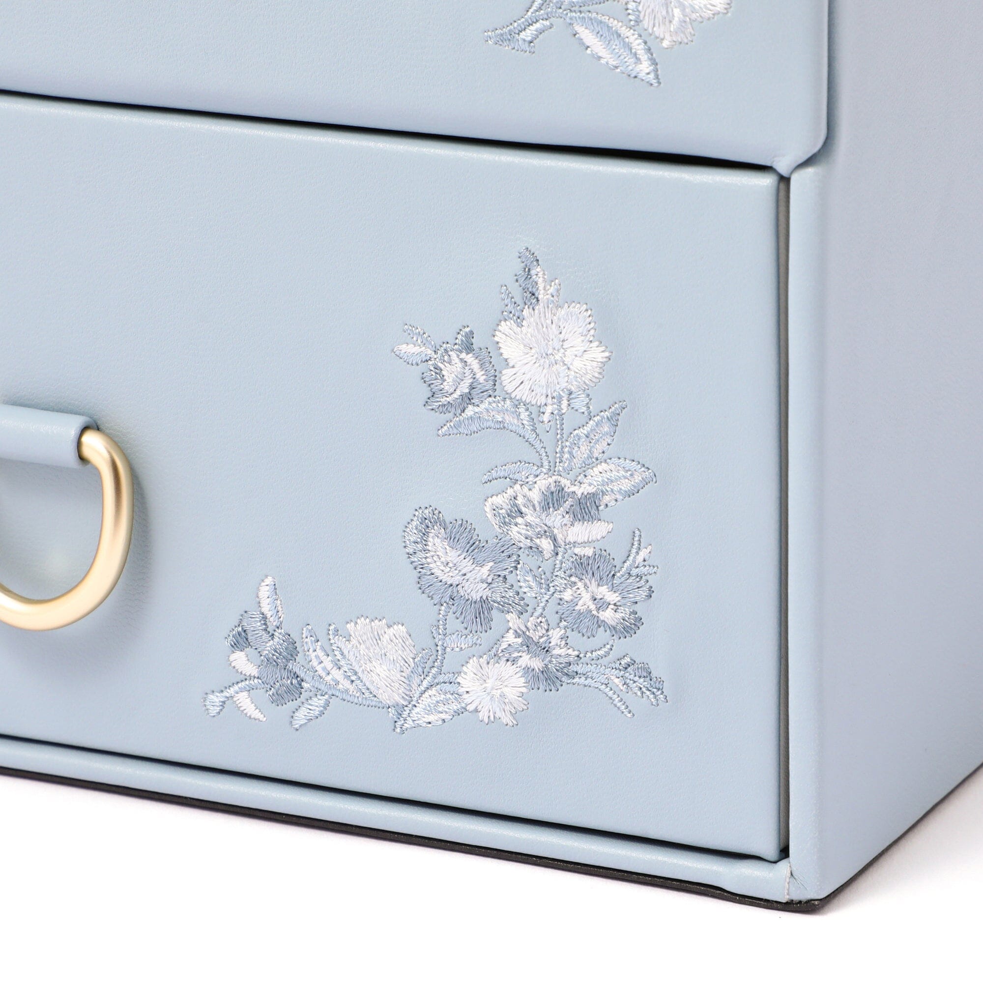 Blue Floral Embroidery Cosmetic Box - Elegant Storage for Makeup, Jewelry & Travel Essentials | Perfect for Vanity, Gift & Organizing Beauty Accessories