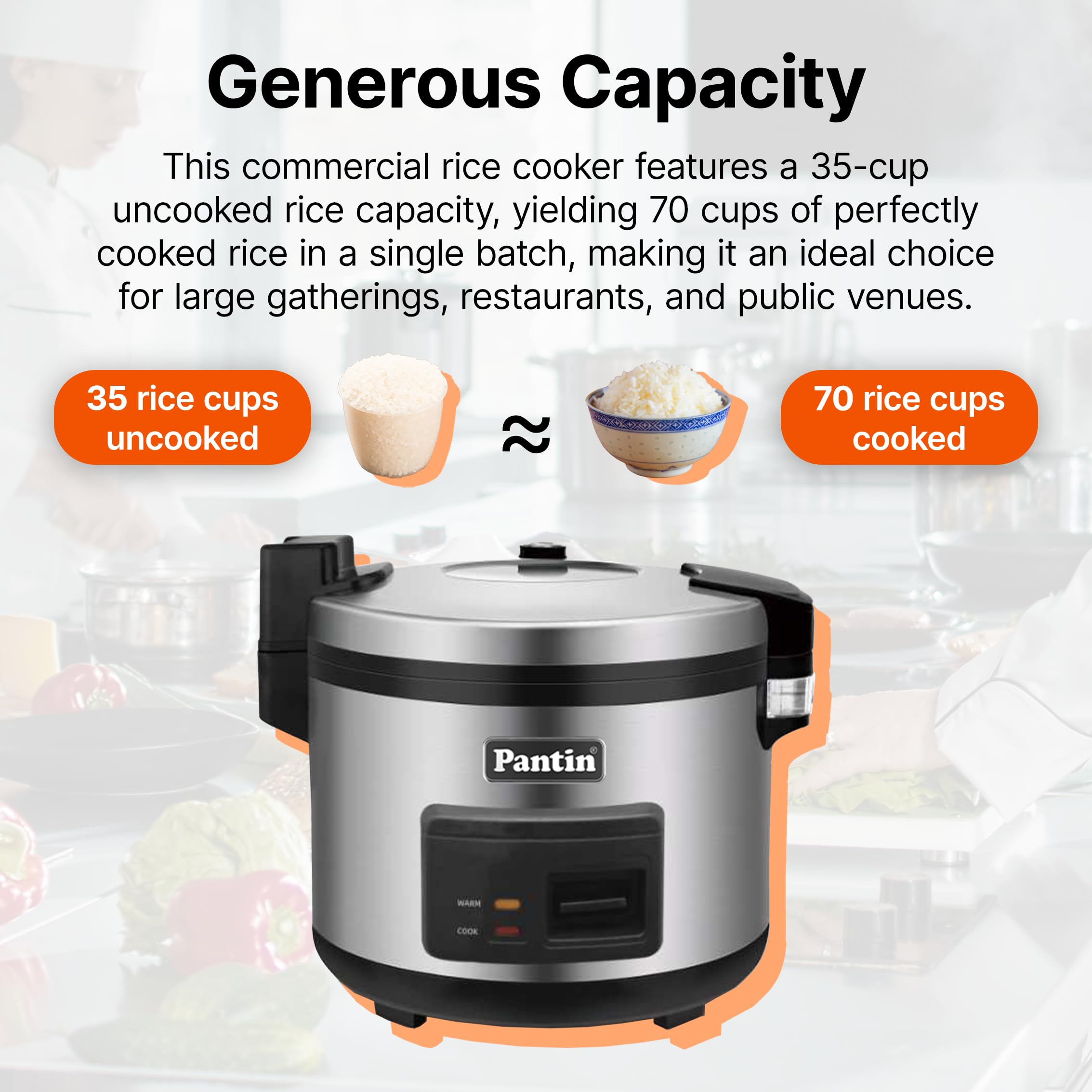 **35-Cup Commercial Rice Cooker & Warmer - Large Capacity (70 Cups Cooked) 120V/1500W, ETL Certified – Perfect for Restaurants, Catering & Bulk Meal Prep**