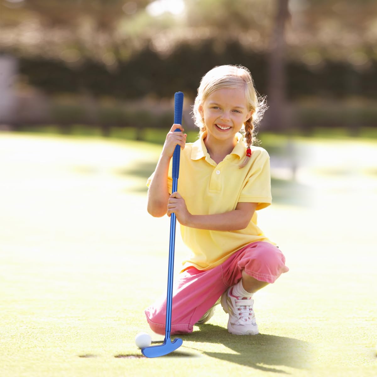 Kids Metal Golf Clubs Set for Beginners - Includes 2 Metal Golf Putters & 5 Plastic Balls | Outdoor Sports Toy Gift for Boys & Girls Ages 6-9 | Perfect for Backyard Practice, Birthday Presents & Family Fun
