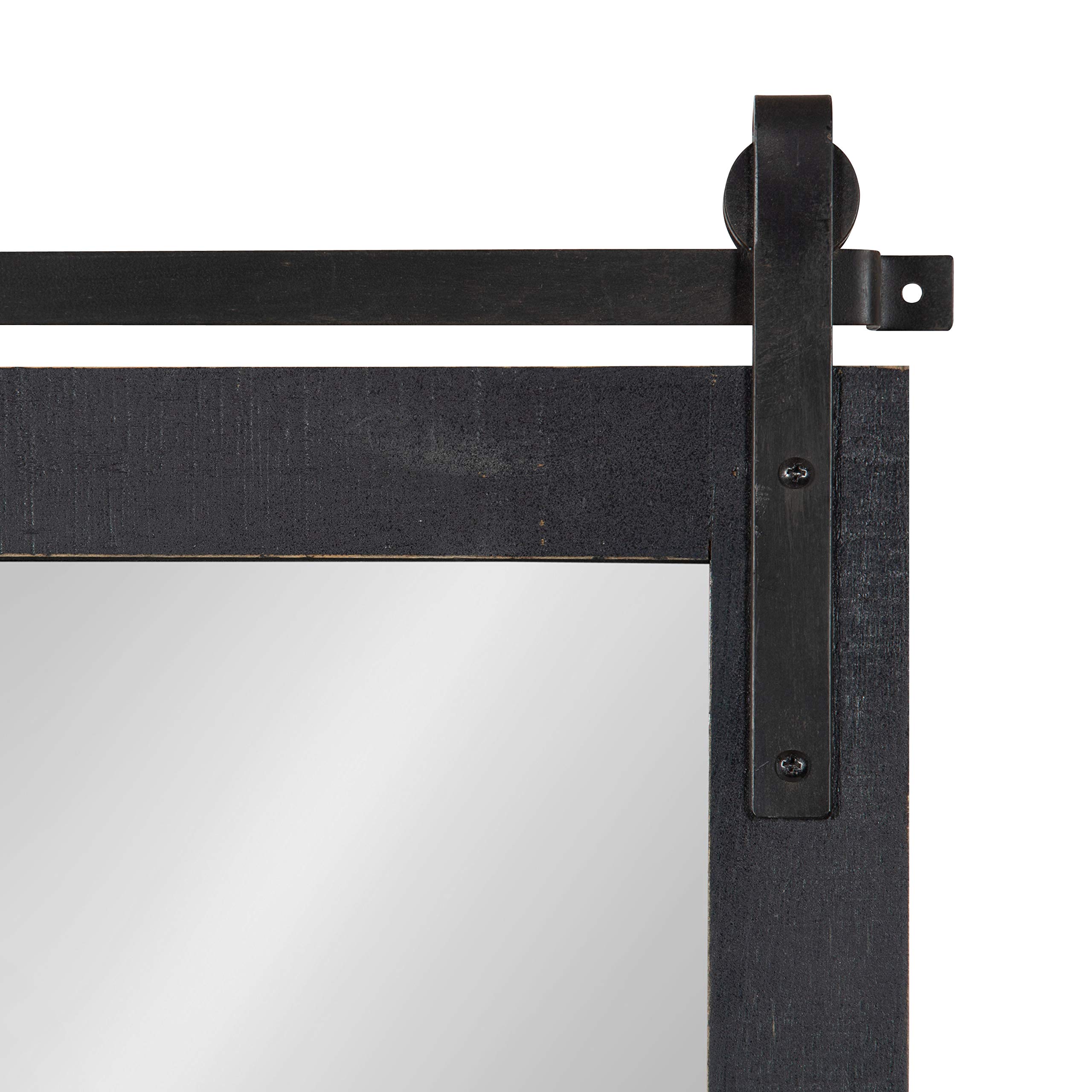 Kate and Laurel Cates 18x28 Rustic Black Wall Mirror with Hooks - Farmhouse Decor for Entryway, Living Room & Bedroom - Functional Wall Organizer