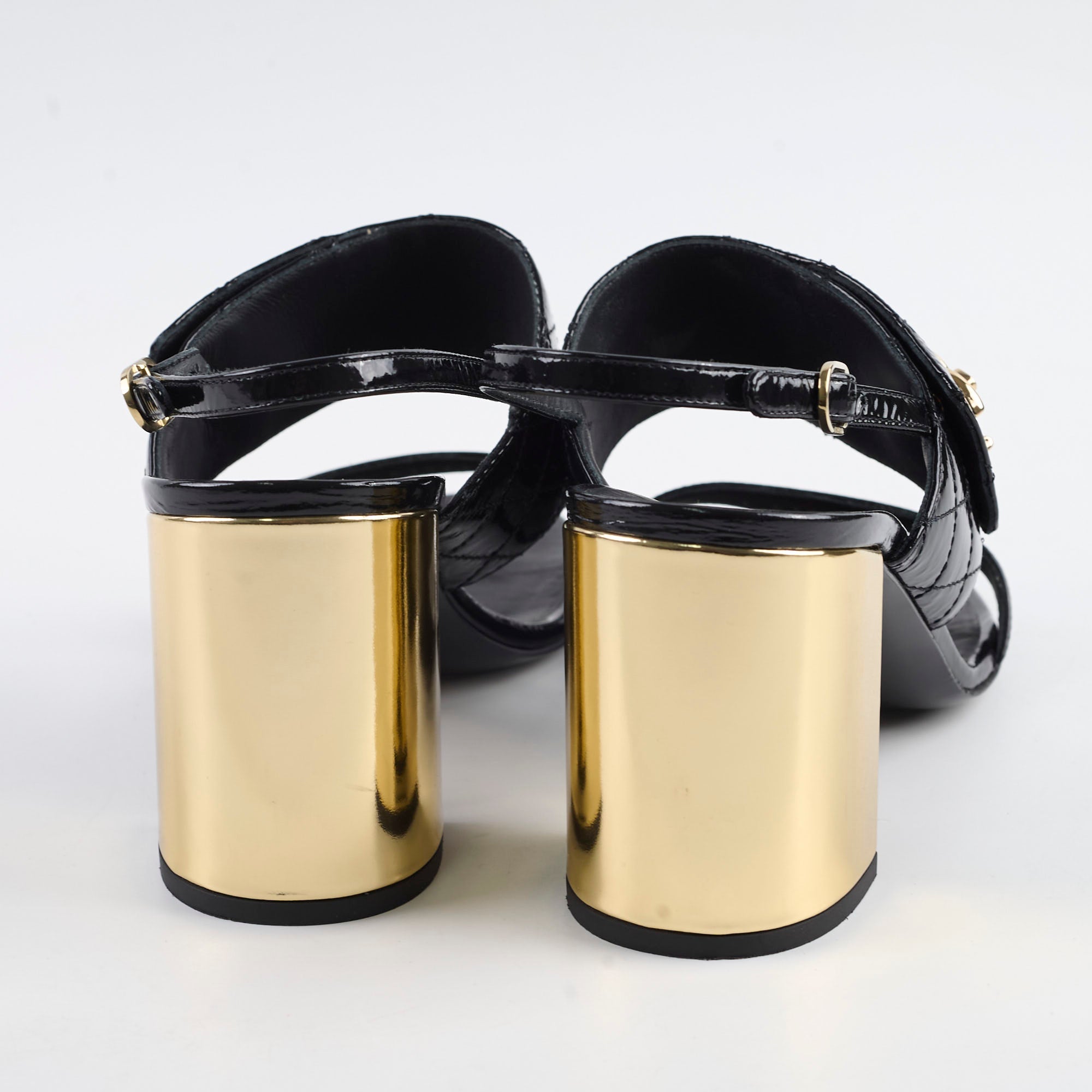 Chanel Patent Leather Quilted Turnlock Sandals for Women - Black/Gold - Size 40.5C (US 10) - Luxury Designer Heels for Parties, Weddings & Evening Events
