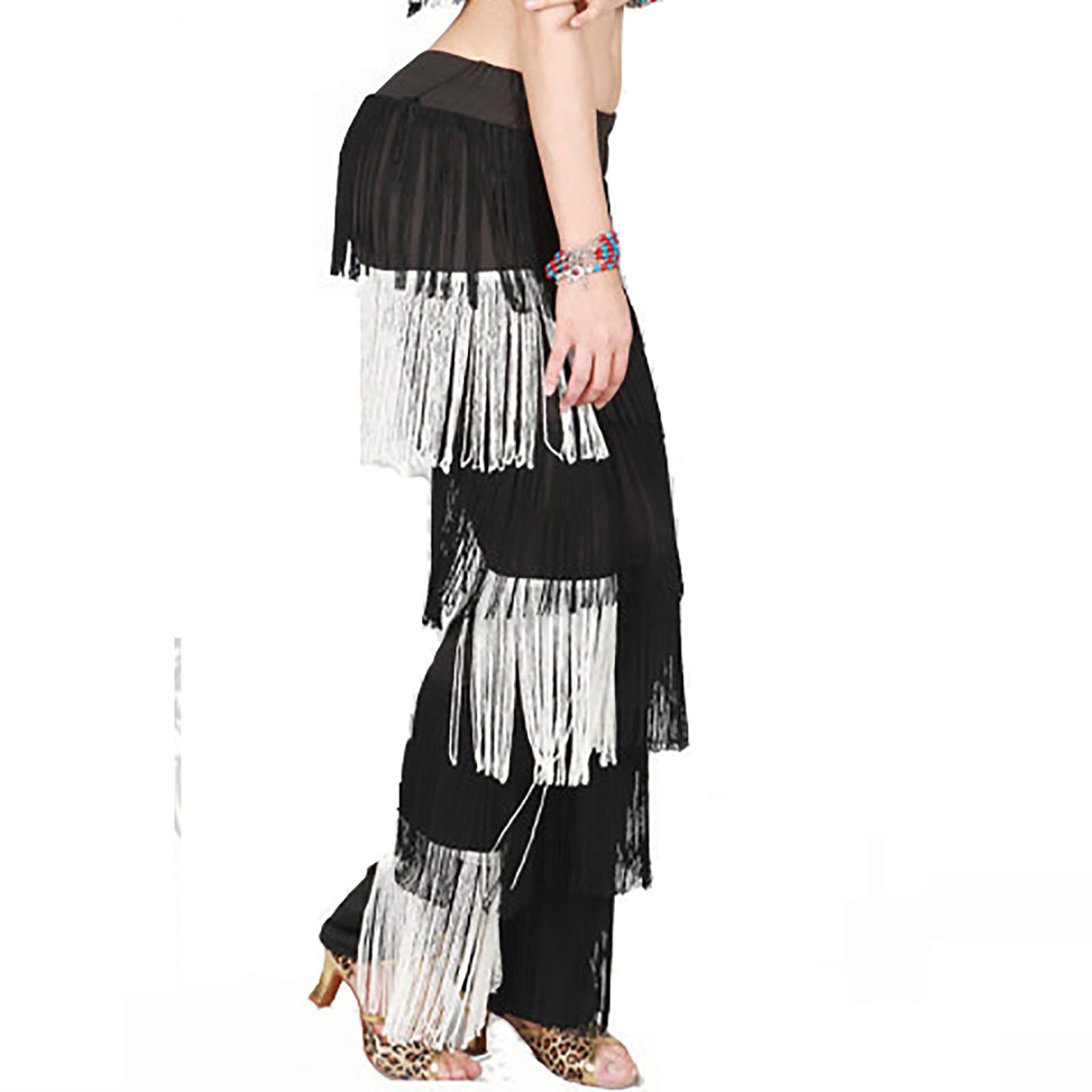 Elegant White Long Fringe Tassel Latin Salsa Ballroom Dance Pants for Women - Perfect for Professional Performances, Dance Competitions & Practice Sessions
