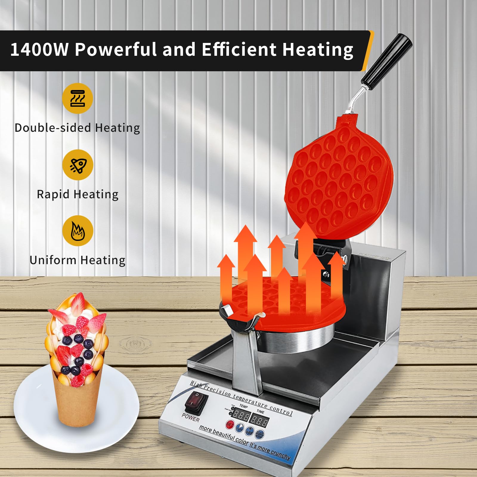 Professional Commercial Bubble Waffle Maker - Digital Non-Stick Stainless Steel Hong Kong Egg Waffle Machine for Restaurants, Bakeries & Coffee Shops (110V) - Perfect for Breakfast Service, Dessert Menus & Cafe Snacks