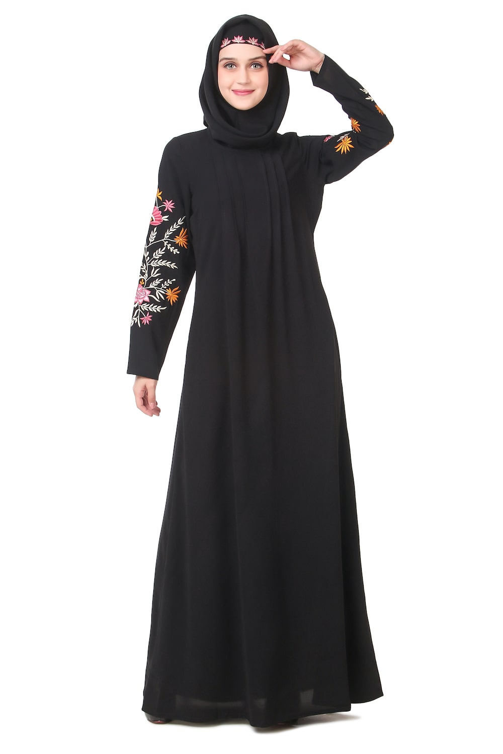 Embellished Sleeve Pleated Front Abaya Dress - Elegant Muslim Women's Islamic Prayer Dress for Mosque & Special Occasions