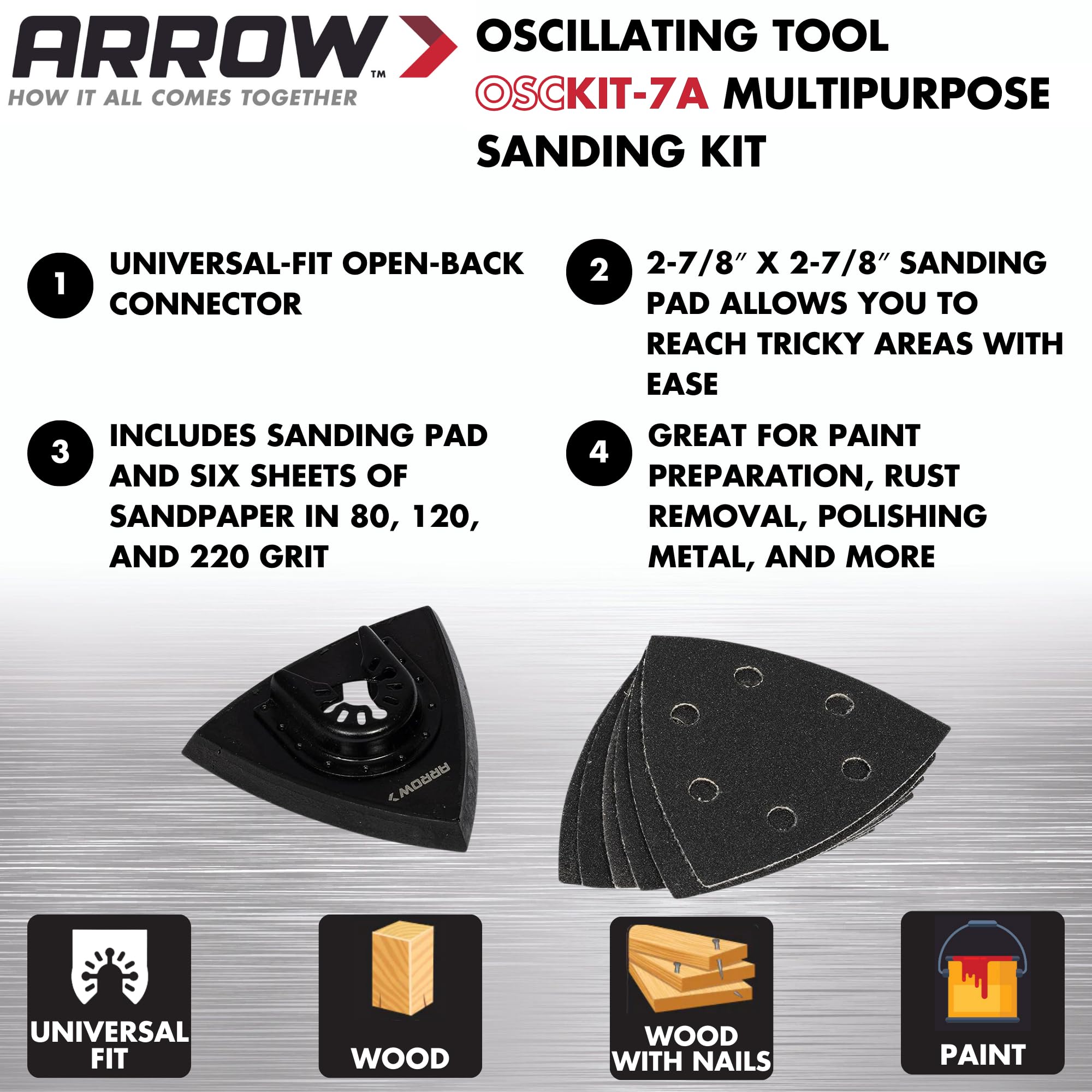 Arrow OSC9500-A Oscillating Multi-Tool Kit with Titanium Coated Blade - Includes Sander, Drywall Saw, Storage Bag - Perfect for Polishing, Grinding, Scraping & DIY Home Renovation Projects