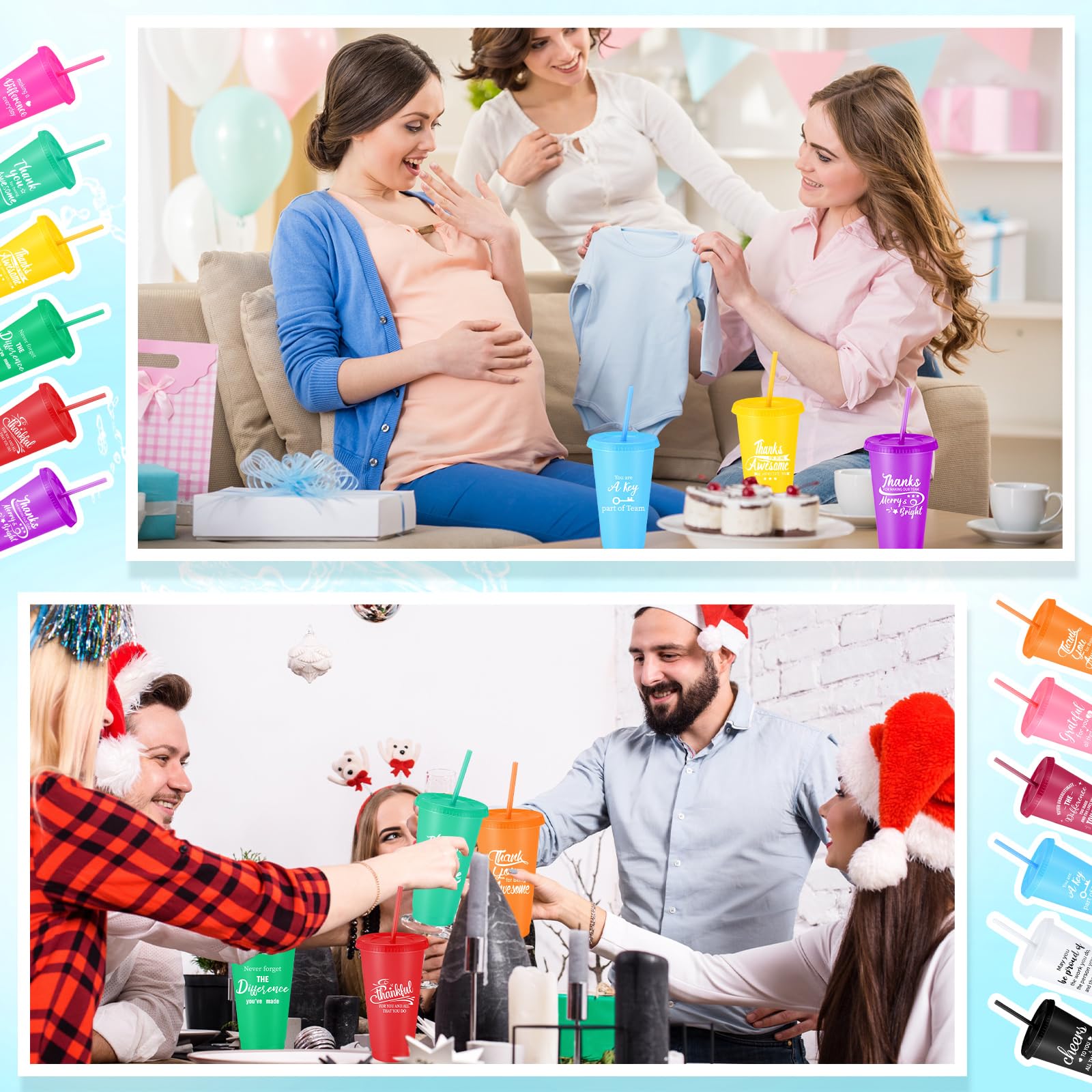 96 Pack Bulk Thank You Gifts - 24oz Inspirational Plastic Tumbler Cups with Lids & Straws - Employee Appreciation, Teacher Gifts, Coworker Recognition, Volunteer Team Rewards (Colorful) - Perfect for Office Celebrations, Staff Incentives, and School Events
