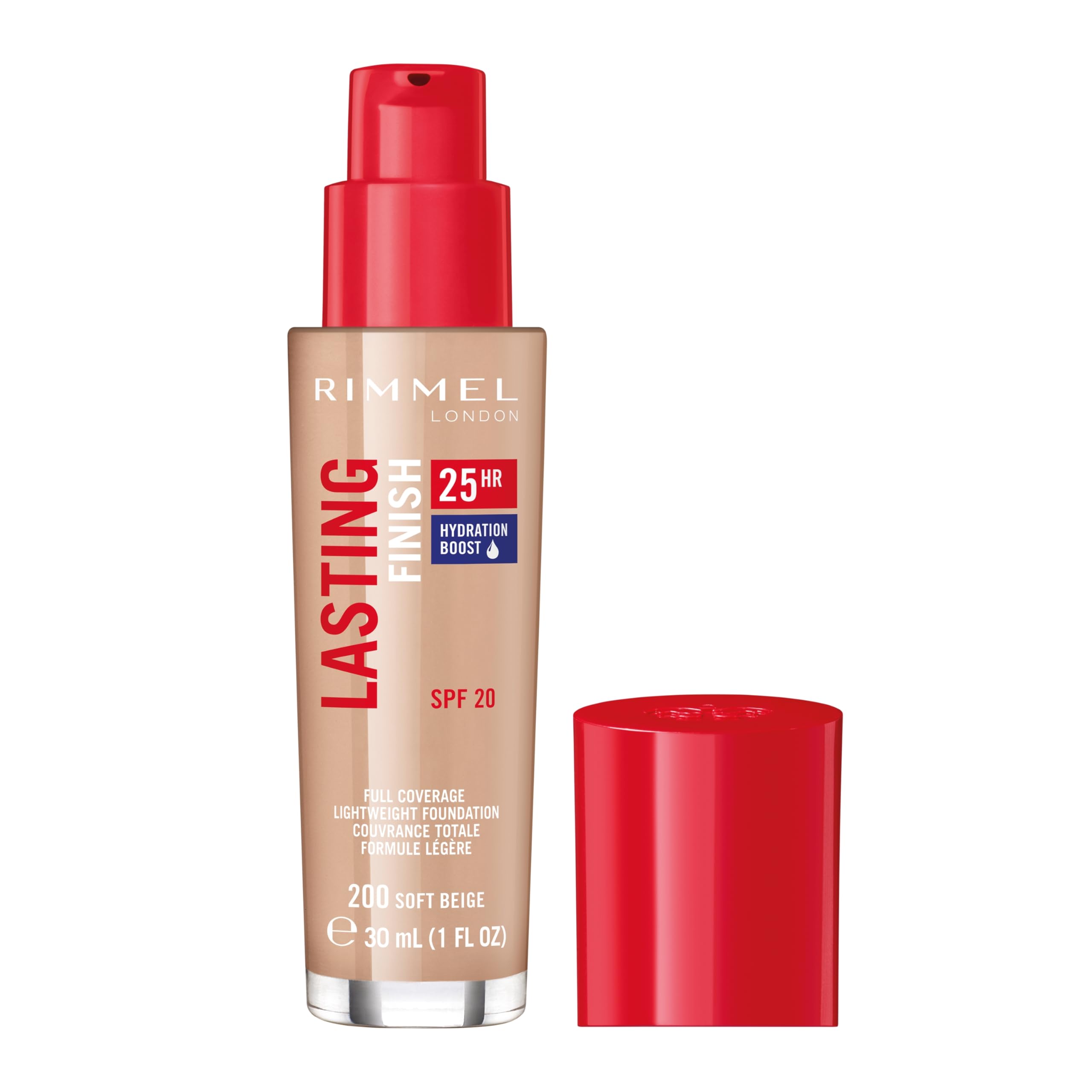 Rimmel London Lasting Finish 25HR Foundation - 200 Soft Beige - 25-Hour Wear, Full Coverage, Waterproof, 1oz - Perfect for Long Days, Events & Waterproof Makeup Looks