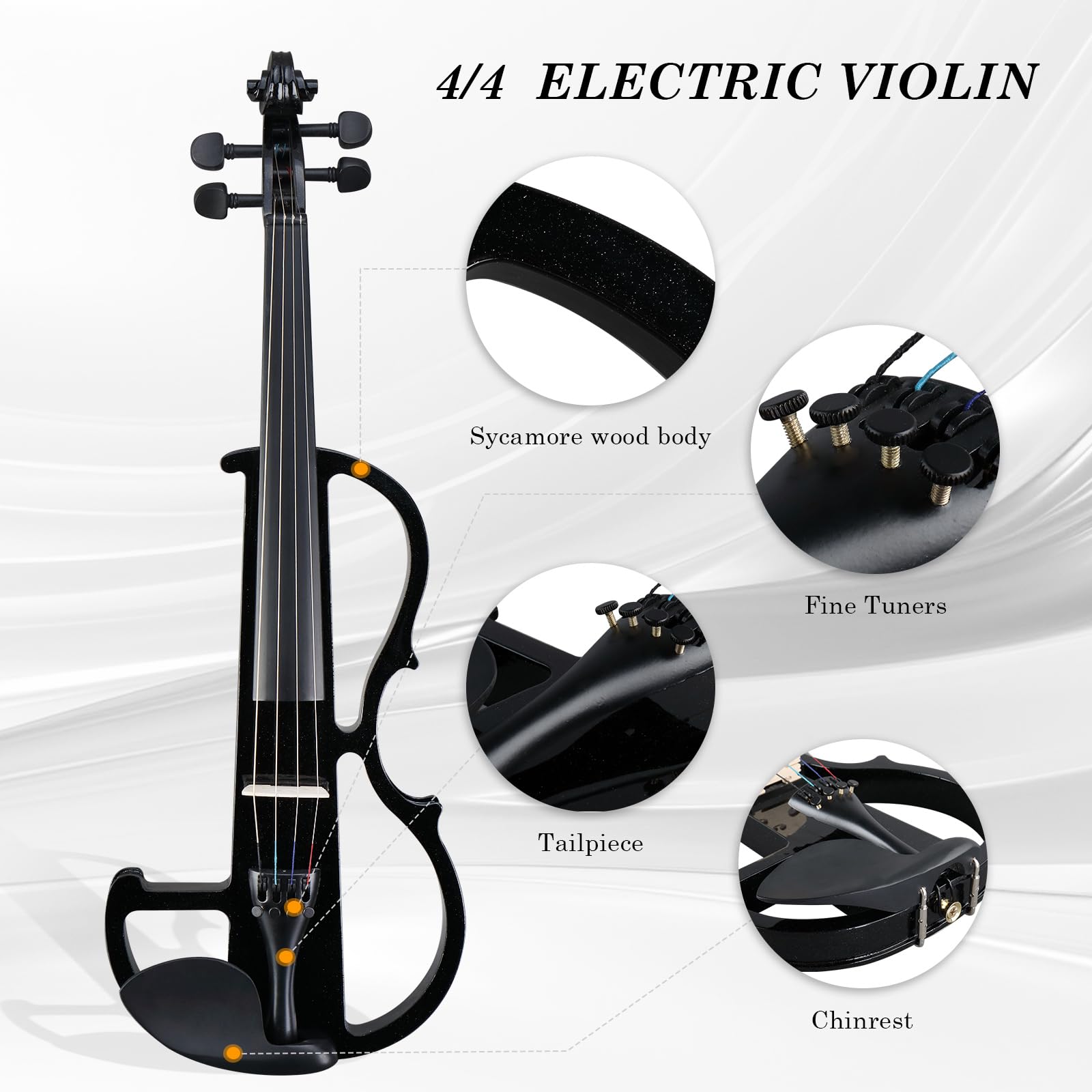 Ktaxon Full Size 4/4 Electric Violin for Beginners - Silent Acoustic Violin with Ebony Fittings, Case, Bow, Headphones & Rosin (Black) | Perfect for Adults & Teens Learning Violin at Home or Studio Practice