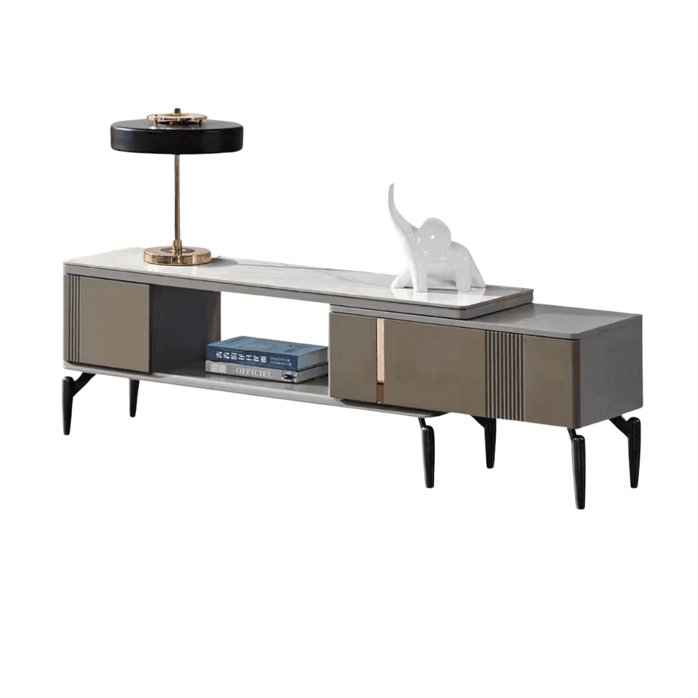 Marisol Modern Extendable TV Stand with Sintered Stone Top - Stylish Entertainment Center for Living Room, Bedroom & Home Theater